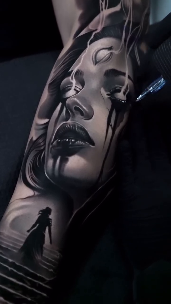 Tattoo by @hiramksas — dark_realism, black_and_grey
