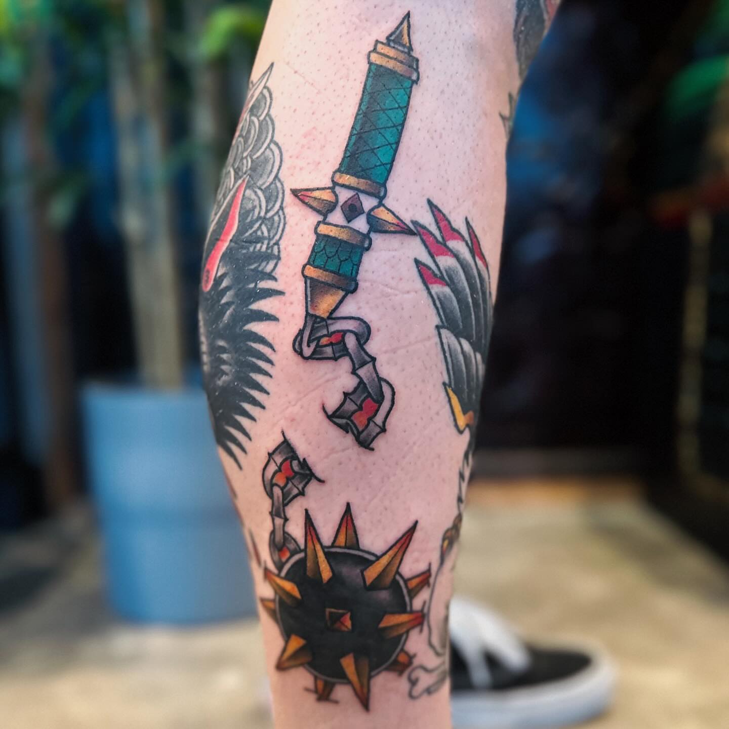 Knife and wings American traditional tattoo on the forearm by ๐๐๐๐พ๐ - (่พ็ๅ
)