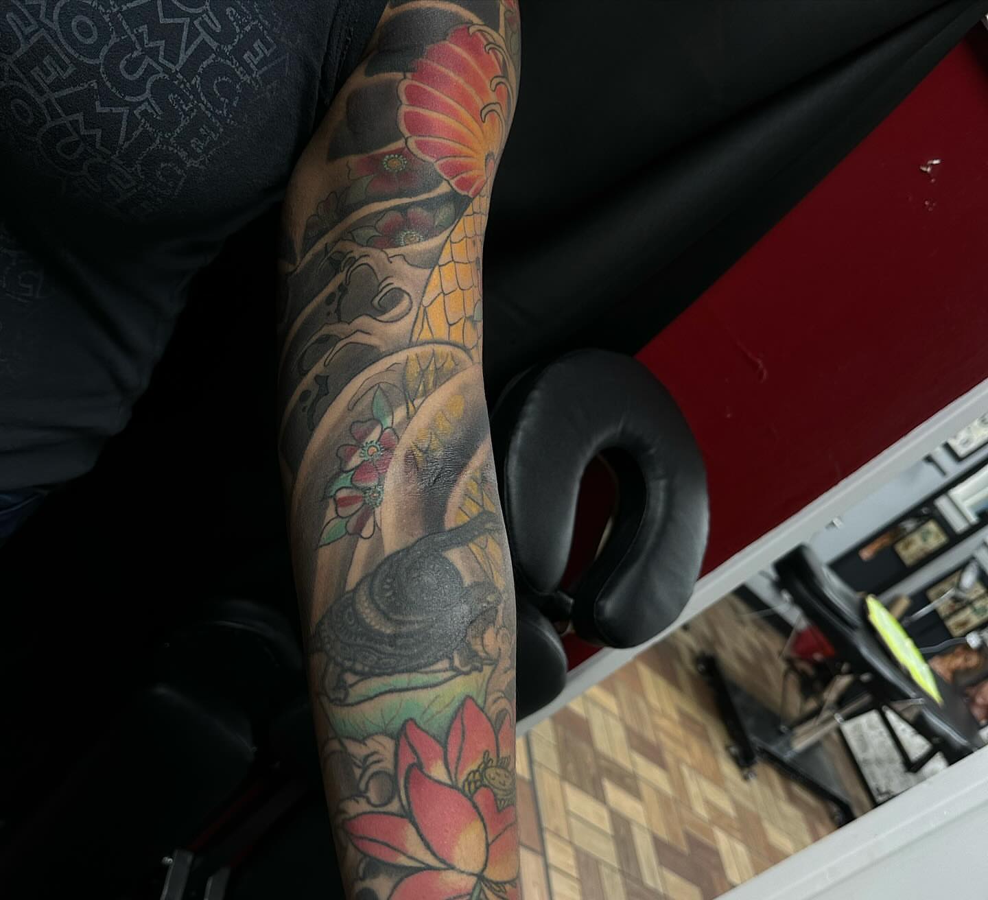 Tortoise and lotus japanese irezumi tattoo on the forearm by vannadoestattoos