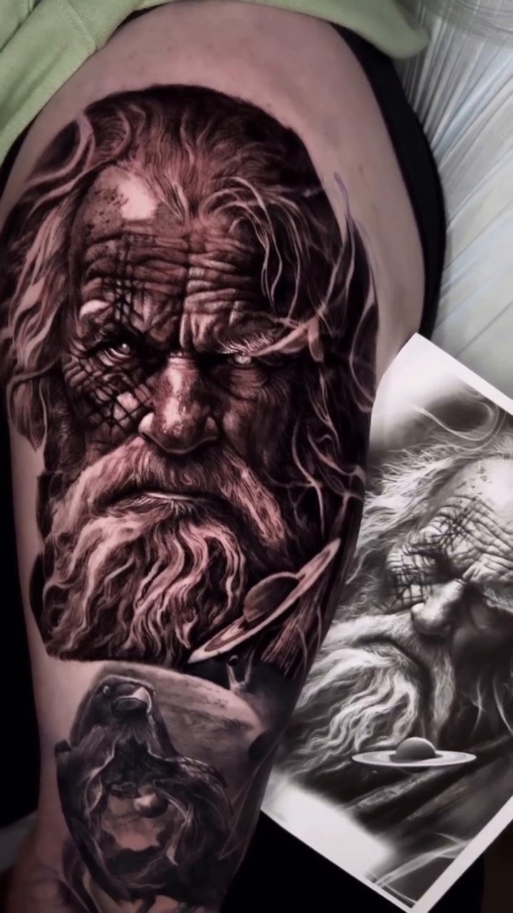Old man's portrait realism tattoo by Armando Galán 🇨🇱🇺🇸