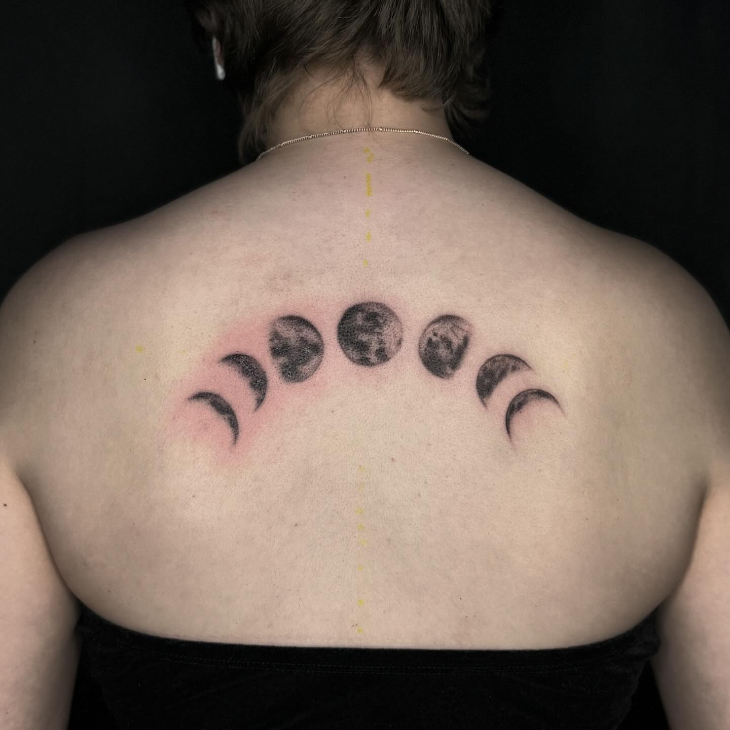 Moon phases black and grey tattoo on the back by โโฎโ๐ถ๐๐ฝ๐๐๐ู เฃชโญ las vegas tattoo artist
