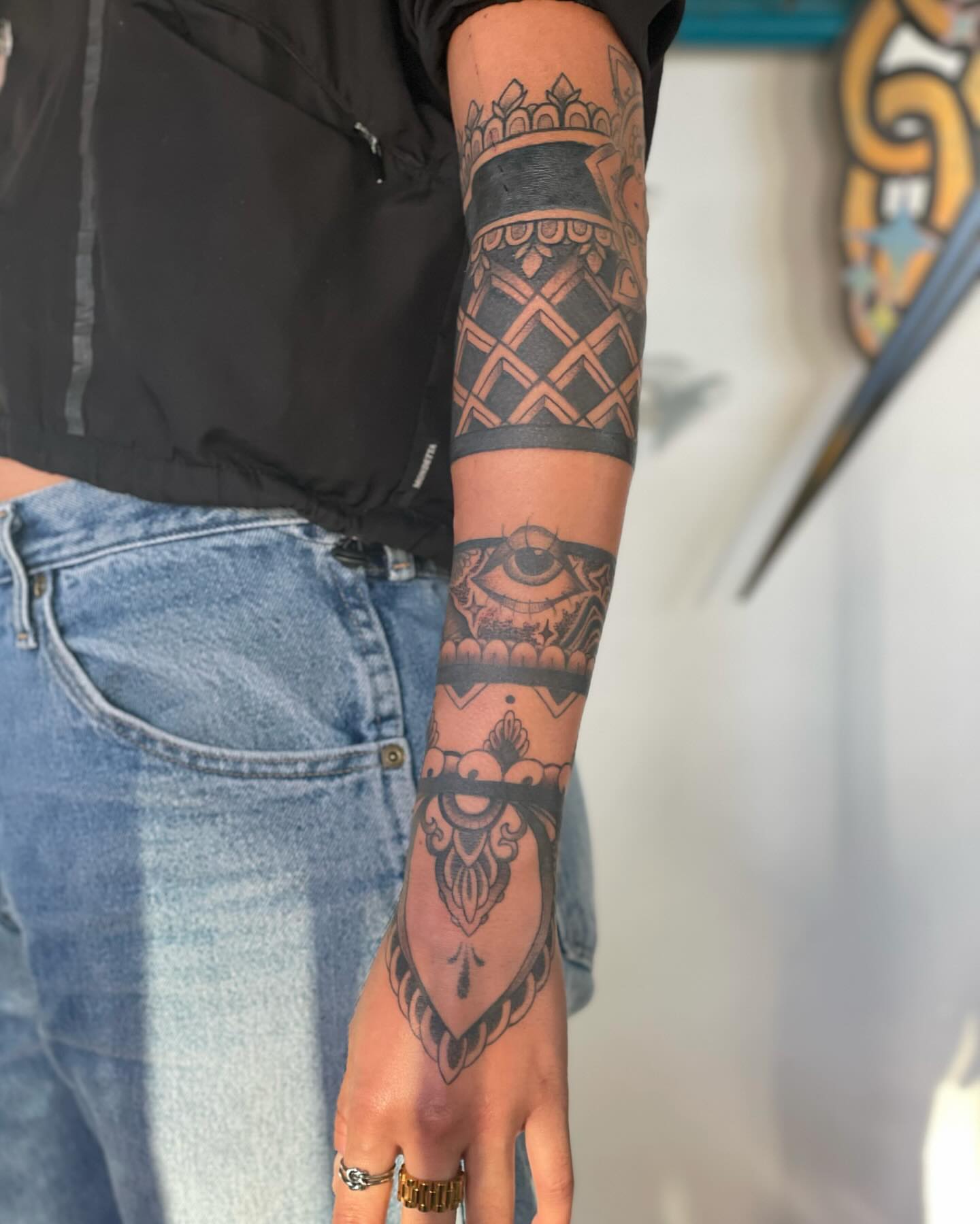 Eye and geometric patterns geometric tattoo on the forearm by ✤ Ornamental Tattoo Artist ✤