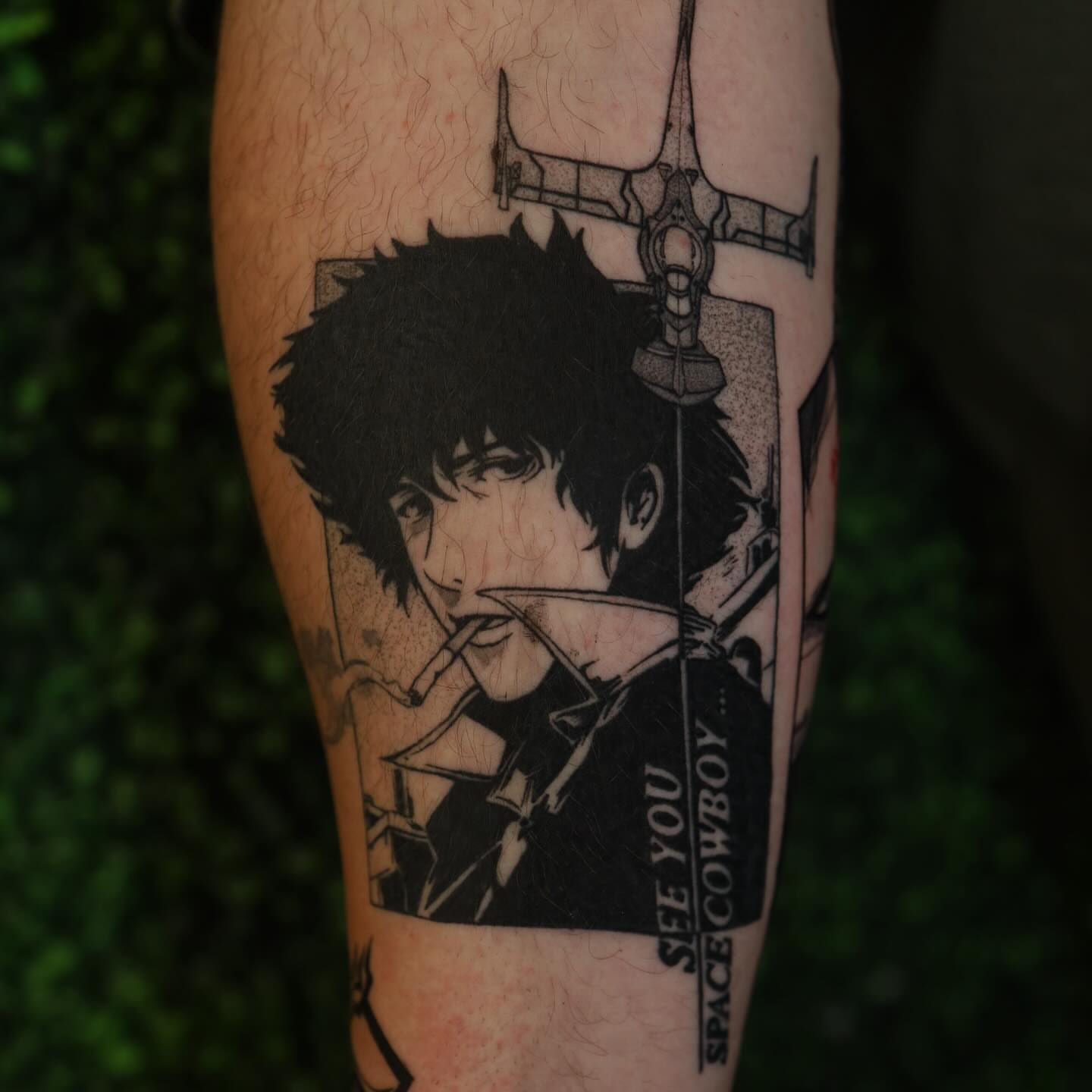 Cowboy Bebop character anime tattoo on the forearm by Dana, Phoenix, Arizona