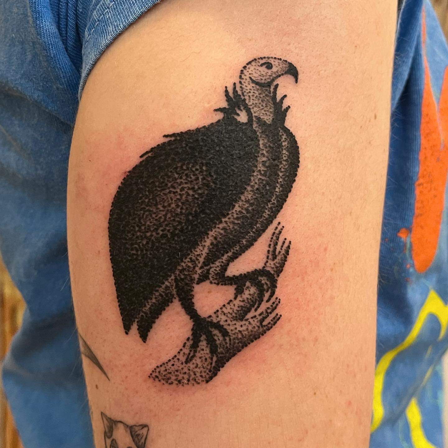 Emu dotwork tattoo on the upper arm by kevvy