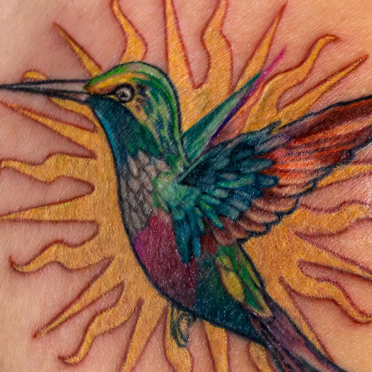 Hummingbird new school tattoo by Jaime Navarro