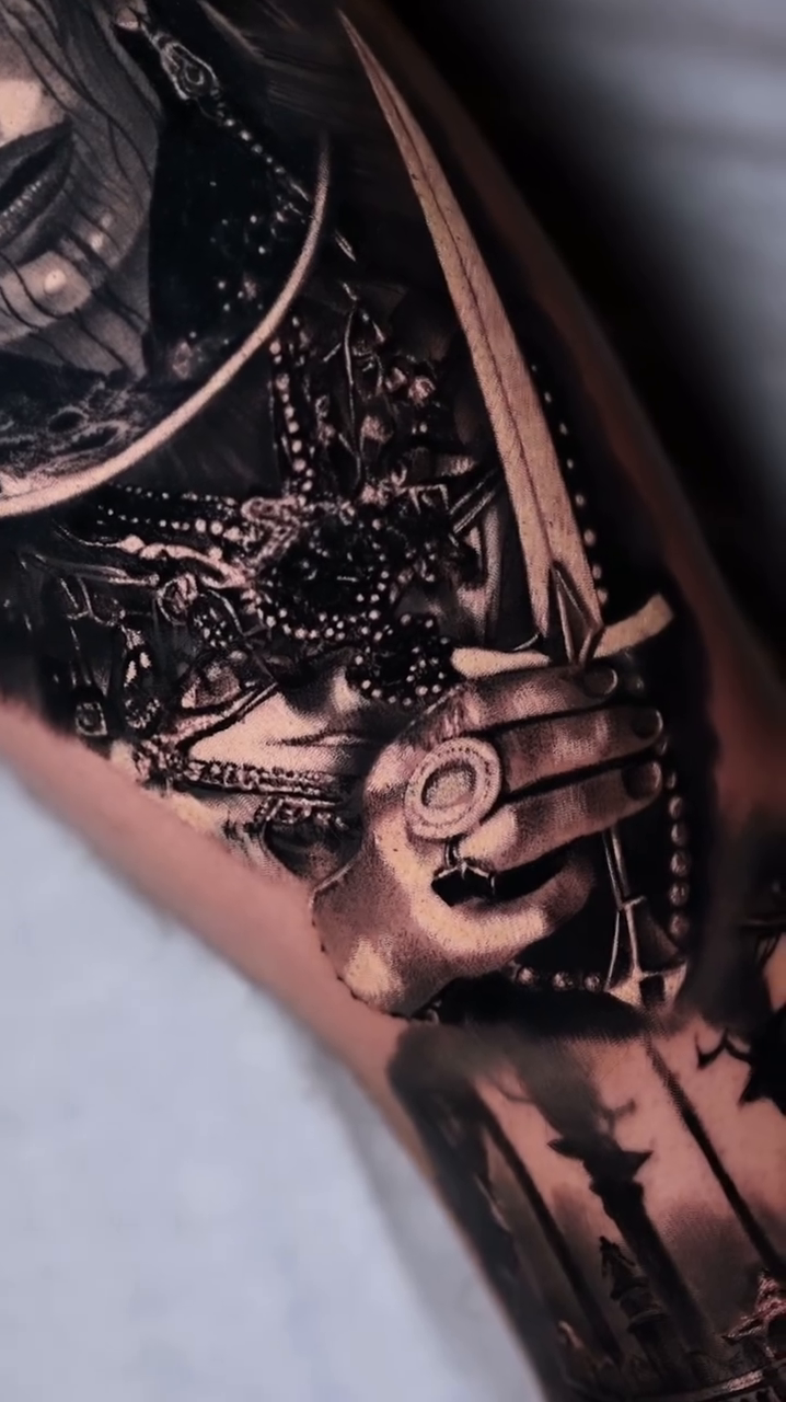 Tattoo by @tonytattooer — dark_realism, black_and_grey