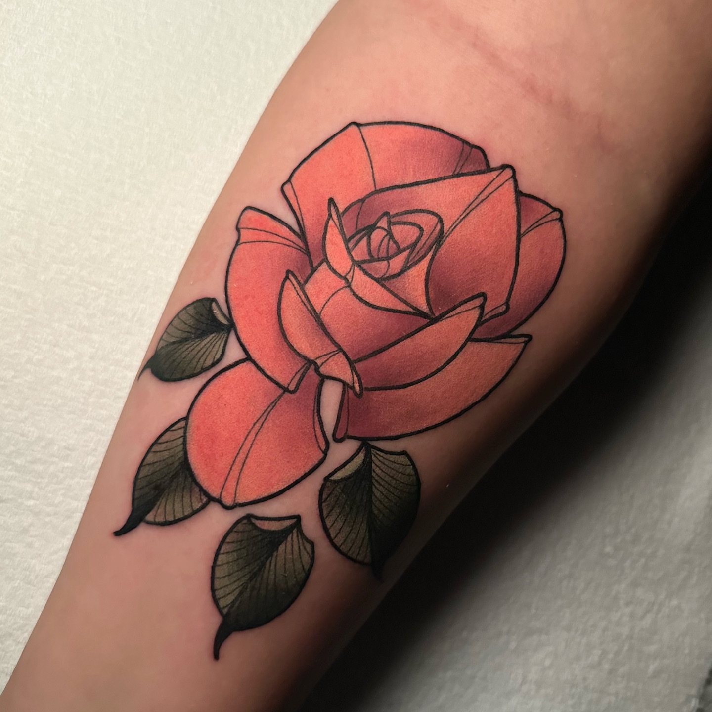 Rose geometric tattoo on the forearm by gillian marie