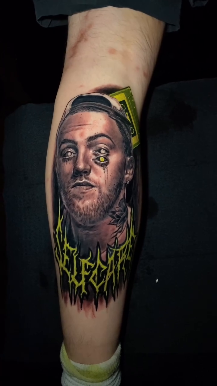 Portrait of Mac Miller realism tattoo by Caitlyn Campbell