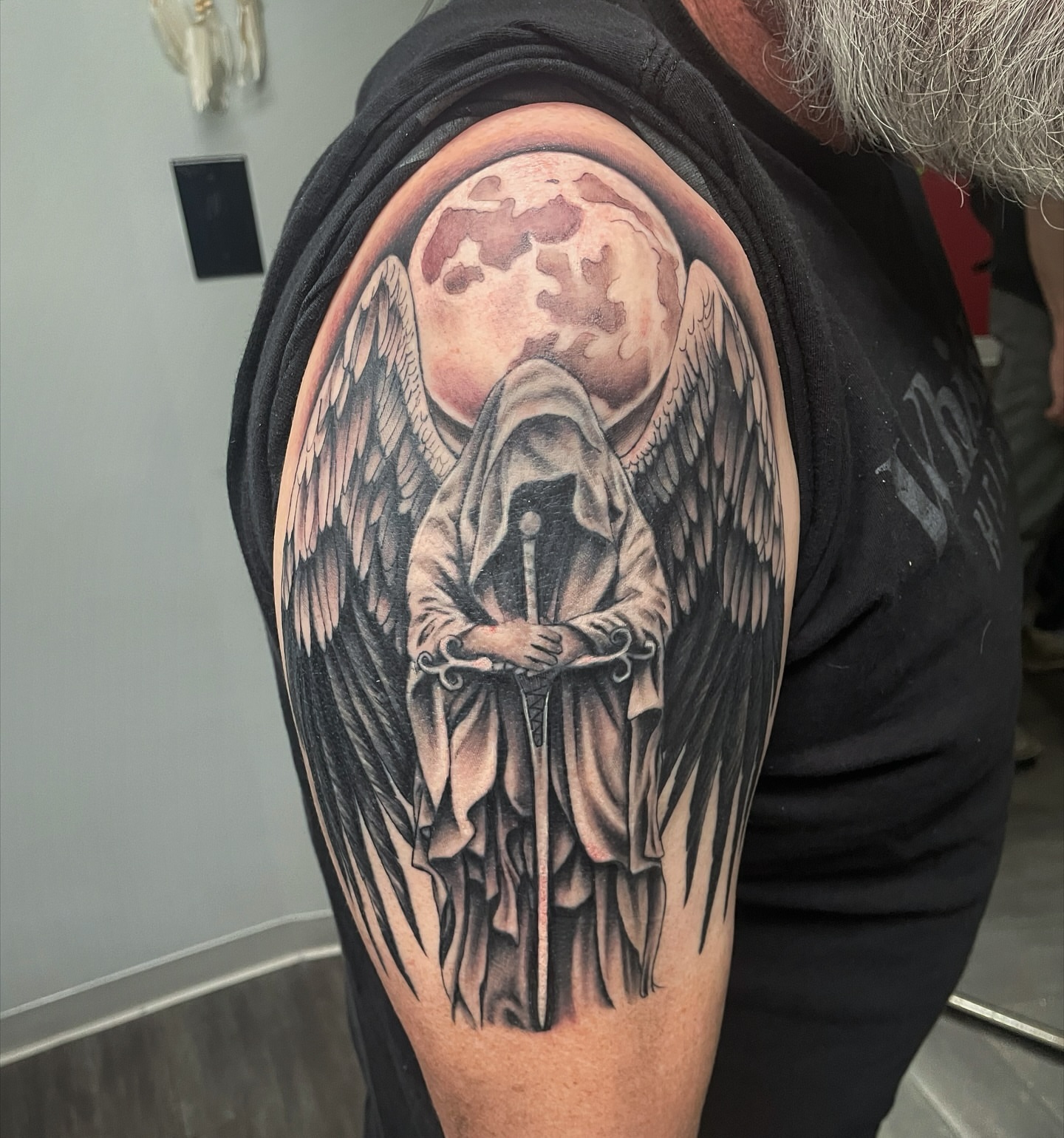 Grim reaper dark realism tattoo on the shoulder by Taylor✍🏽️
