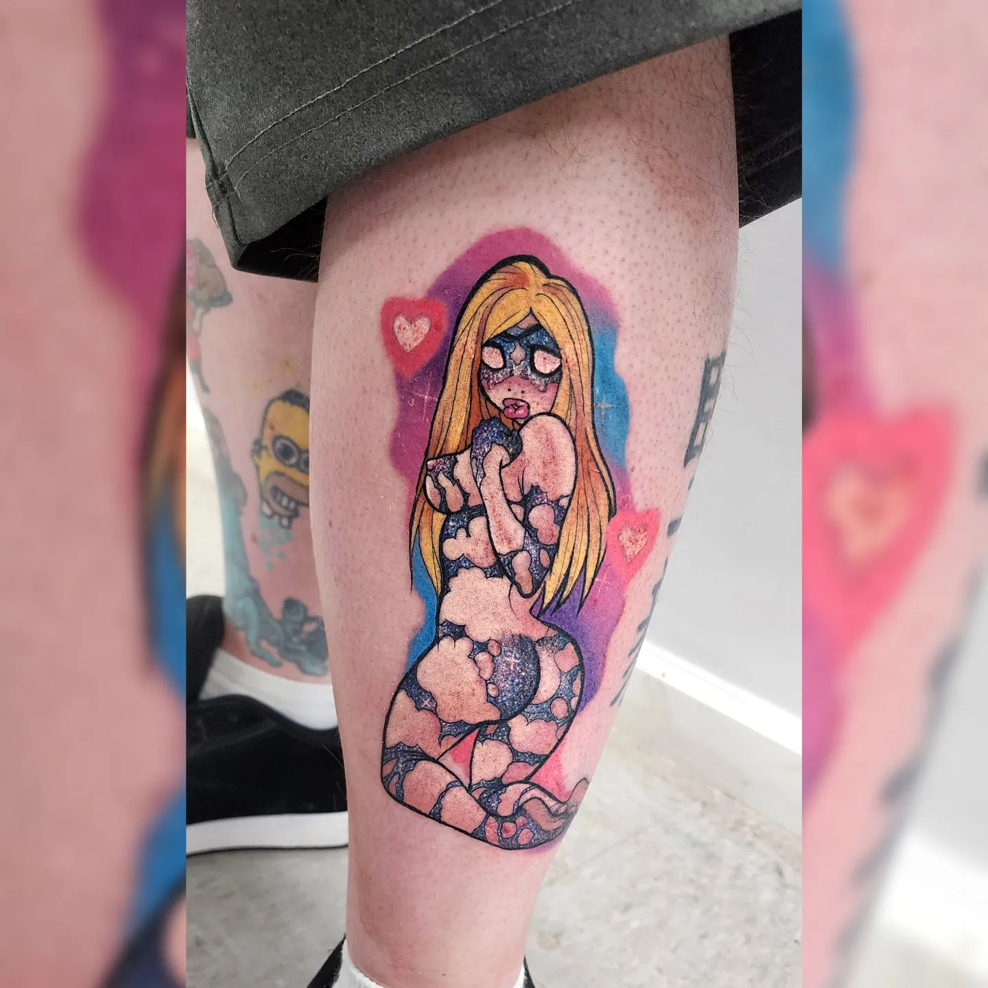 Surrealistic woman surrealism tattoo on the thigh by Diane Maya