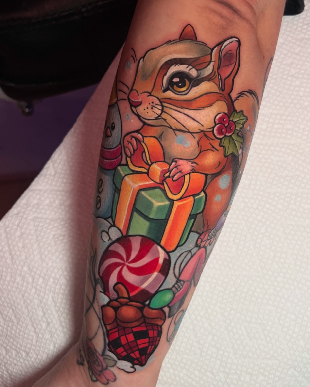 Squirrel with candy American traditional tattoo on the forearm by ✣ ᴛɪᴀʀᴀ ɢᴏʀᴅᴏɴ ✣ video games