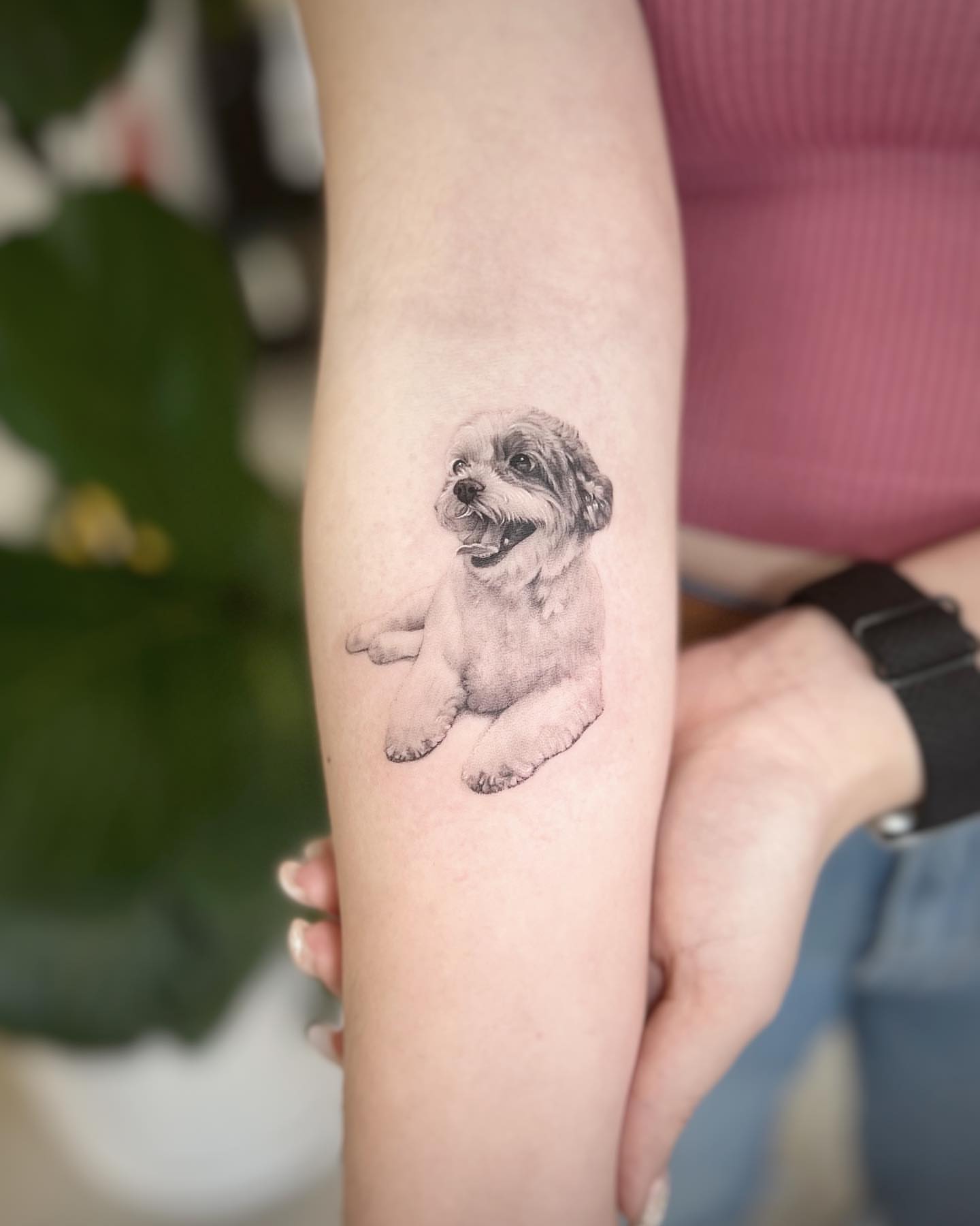 Dog realism tattoo on the forearm by Nana