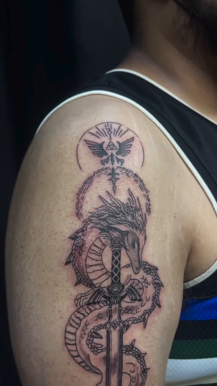 Dragon and sword realism tattoo by ដេវី  និល - Davi Nil - Tattoo Artist