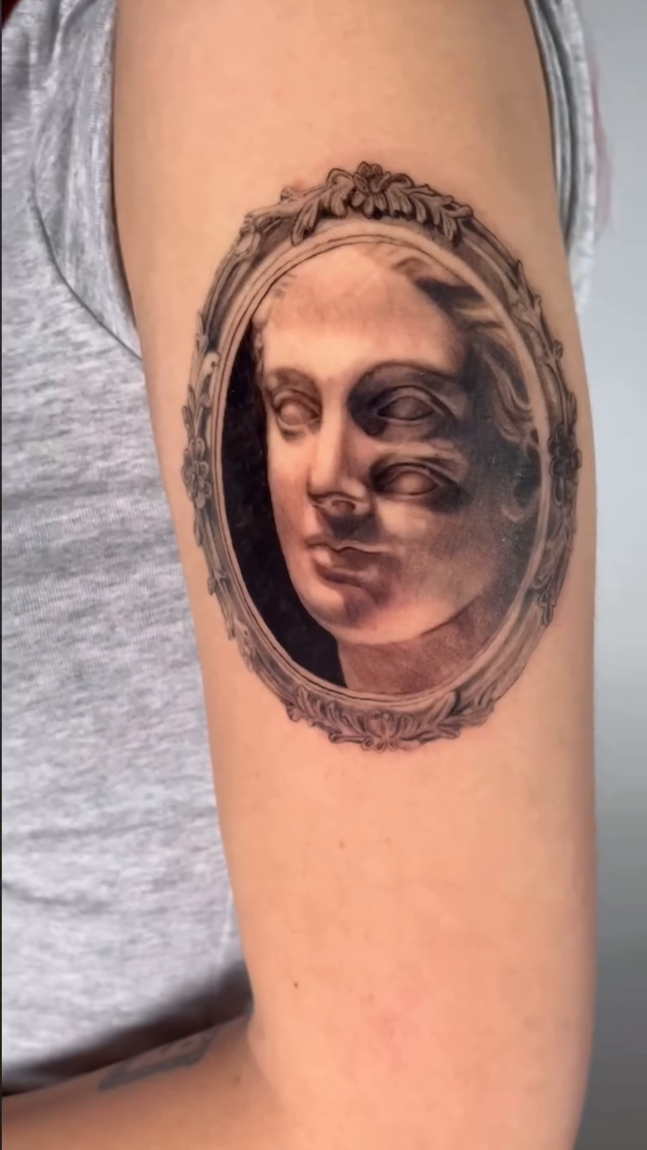 Tattoo by @jiinkytattoos — realism, black_and_grey