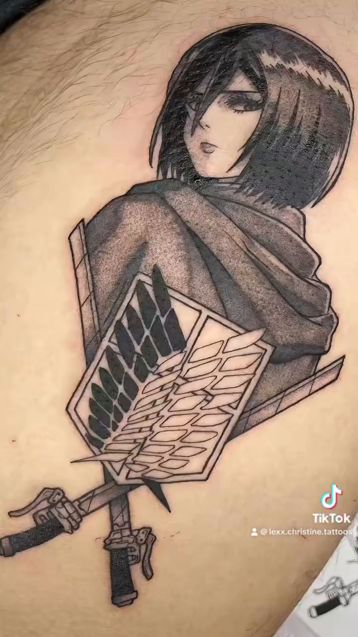 Mikasa Ackerman from Attack on Titan anime tattoo by Lexx Christine