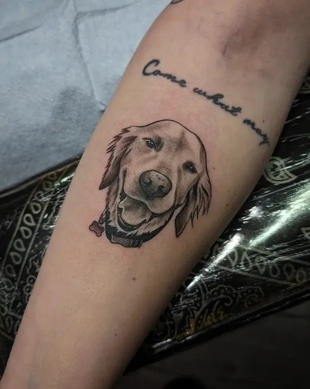 Dog realism tattoo on the forearm by 𝑹𝒆𝒚𝒎𝒂𝒓𝒄 𝑫𝒂𝒚𝒂𝒖𝒐𝒏