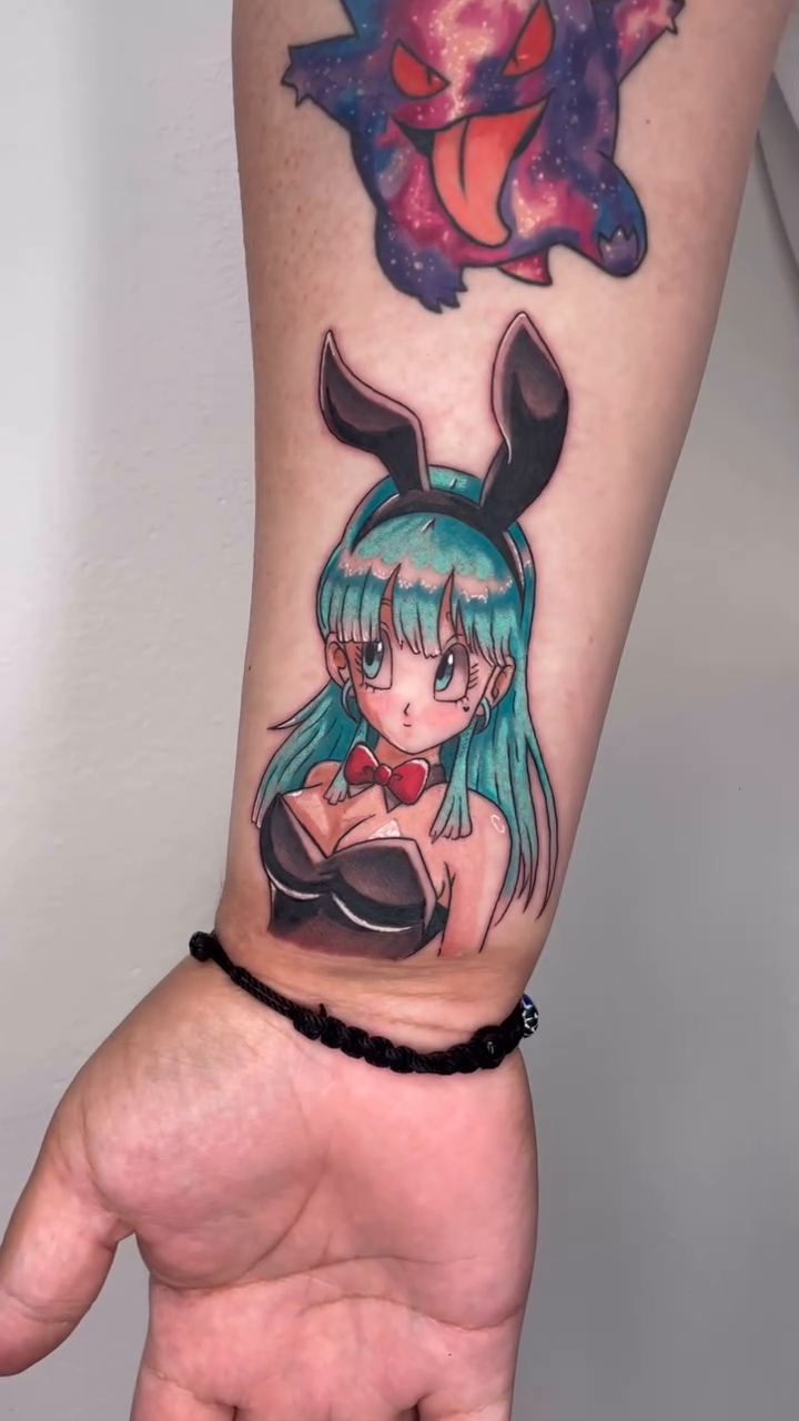 Bulma from Dragon Ball anime tattoo by Kathryn the Tooth Collector