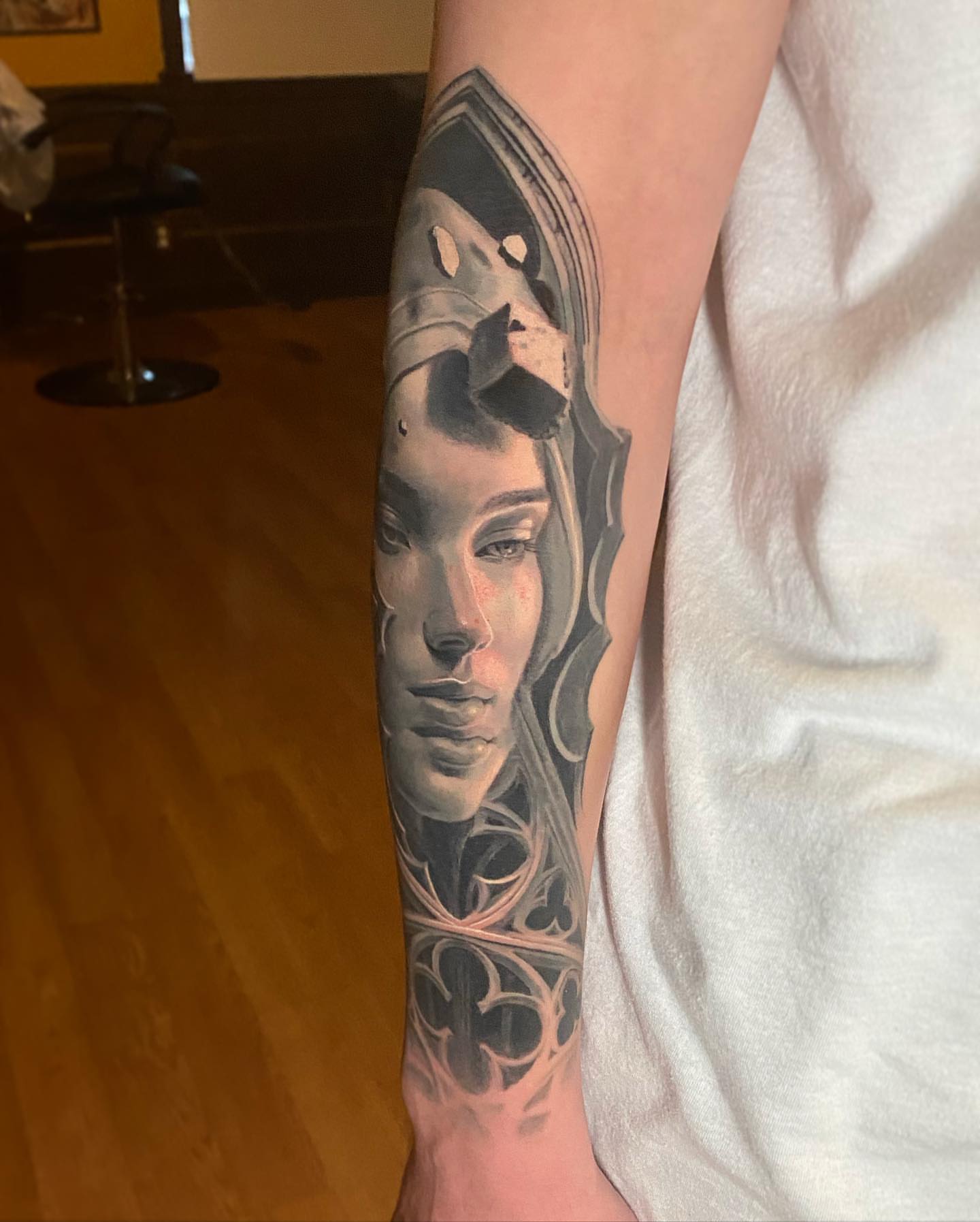 Tattoo by @aaronmckinneytattoo — realism, black_and_grey