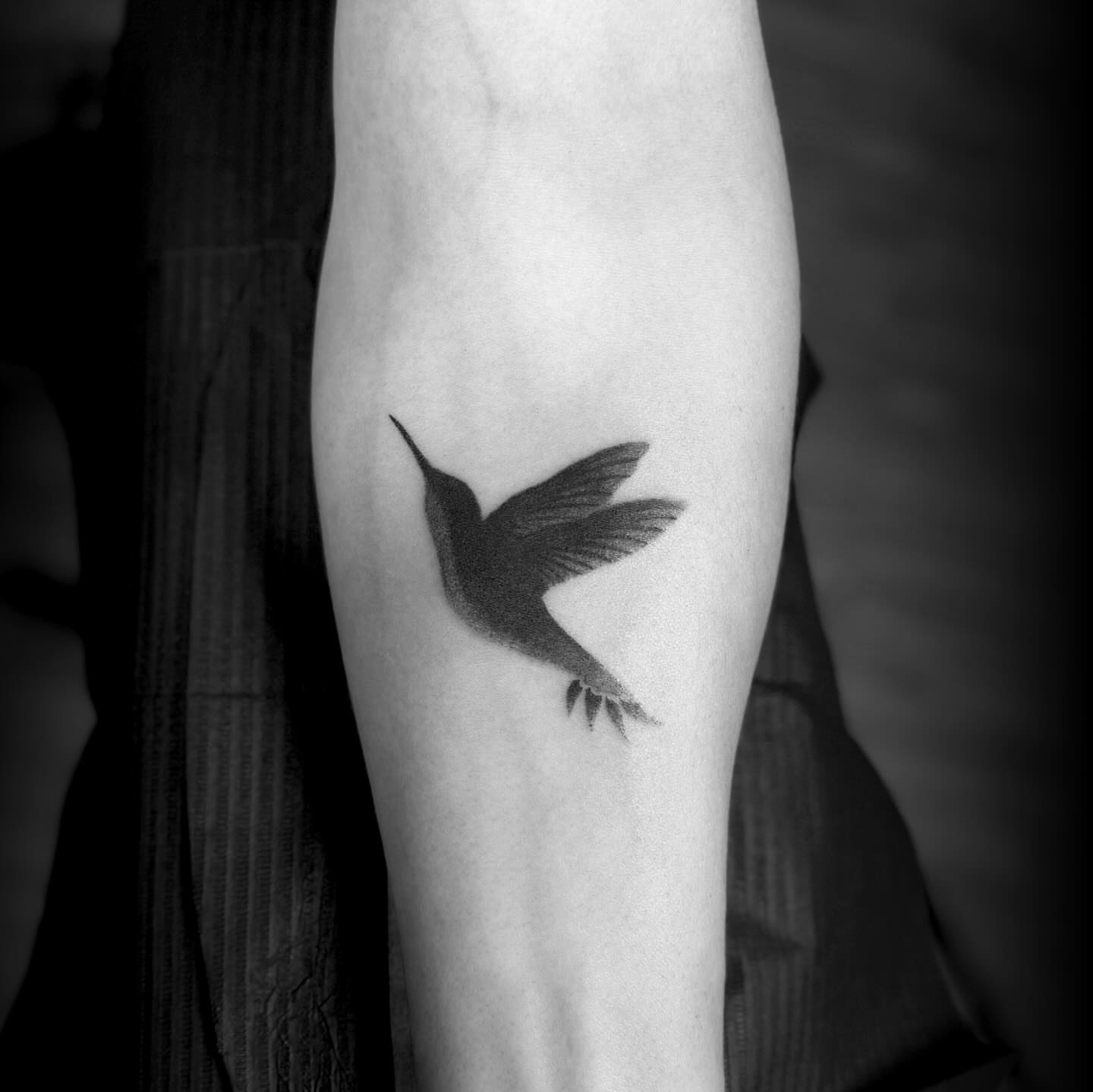 Hummingbird dotwork tattoo on the forearm by Steve