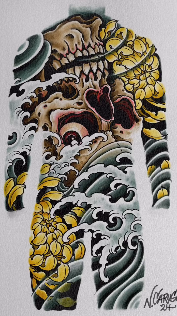 Dragon and waves japanese irezumi tattoo by 𝙉𝙄𝘾𝙆 𝘾𝘼𝙍𝙐𝙎𝙊, New York, New York