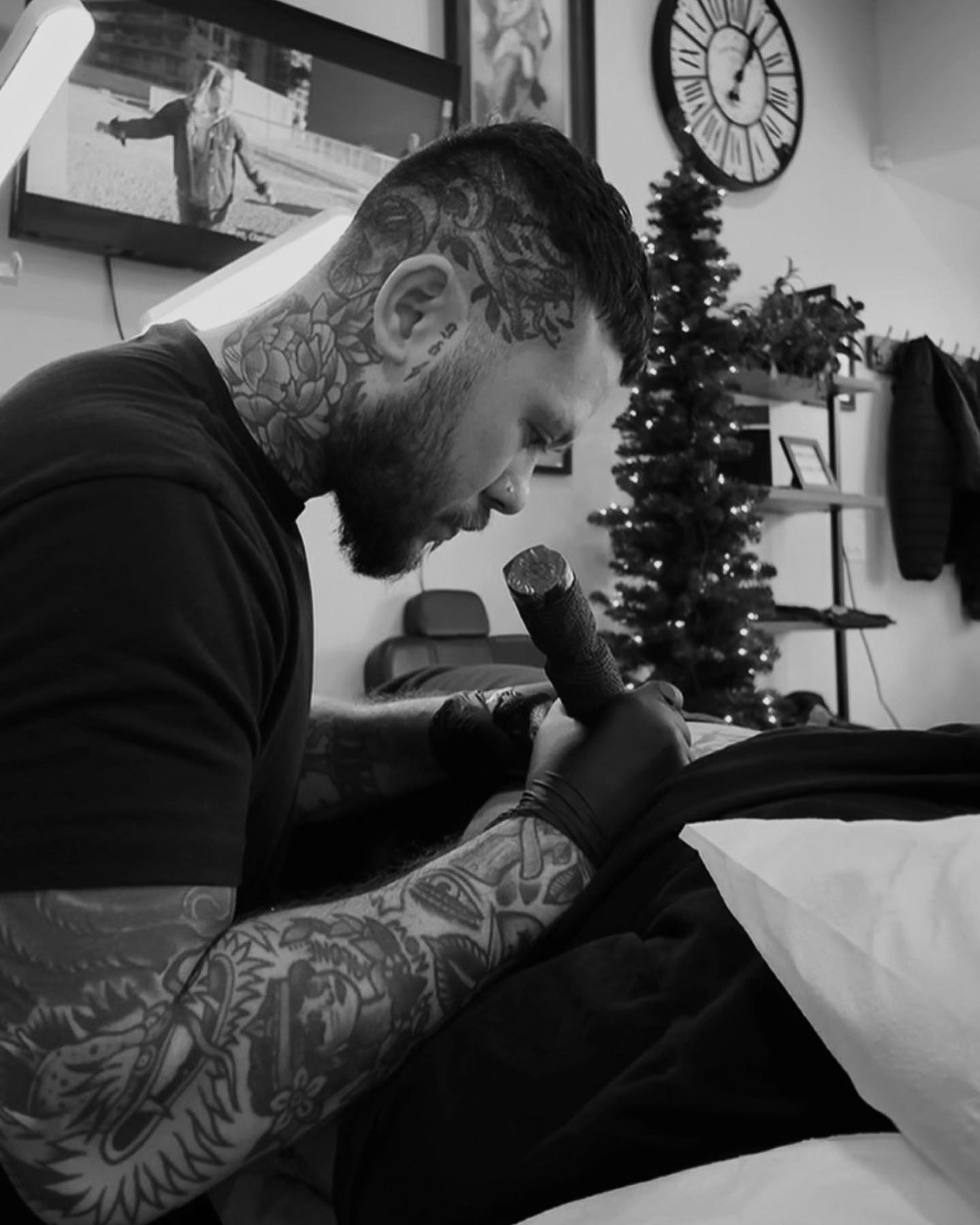 Floral design American traditional tattoo on the head by Morrison Vo
