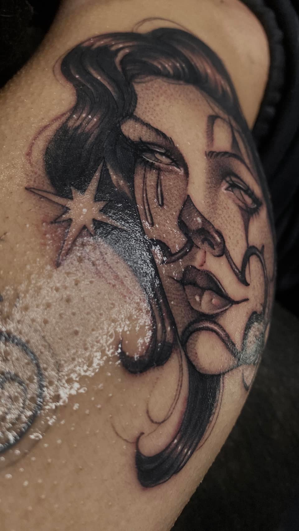 Tattoo by @taylorelizabethtattoos — chicano, black_and_grey