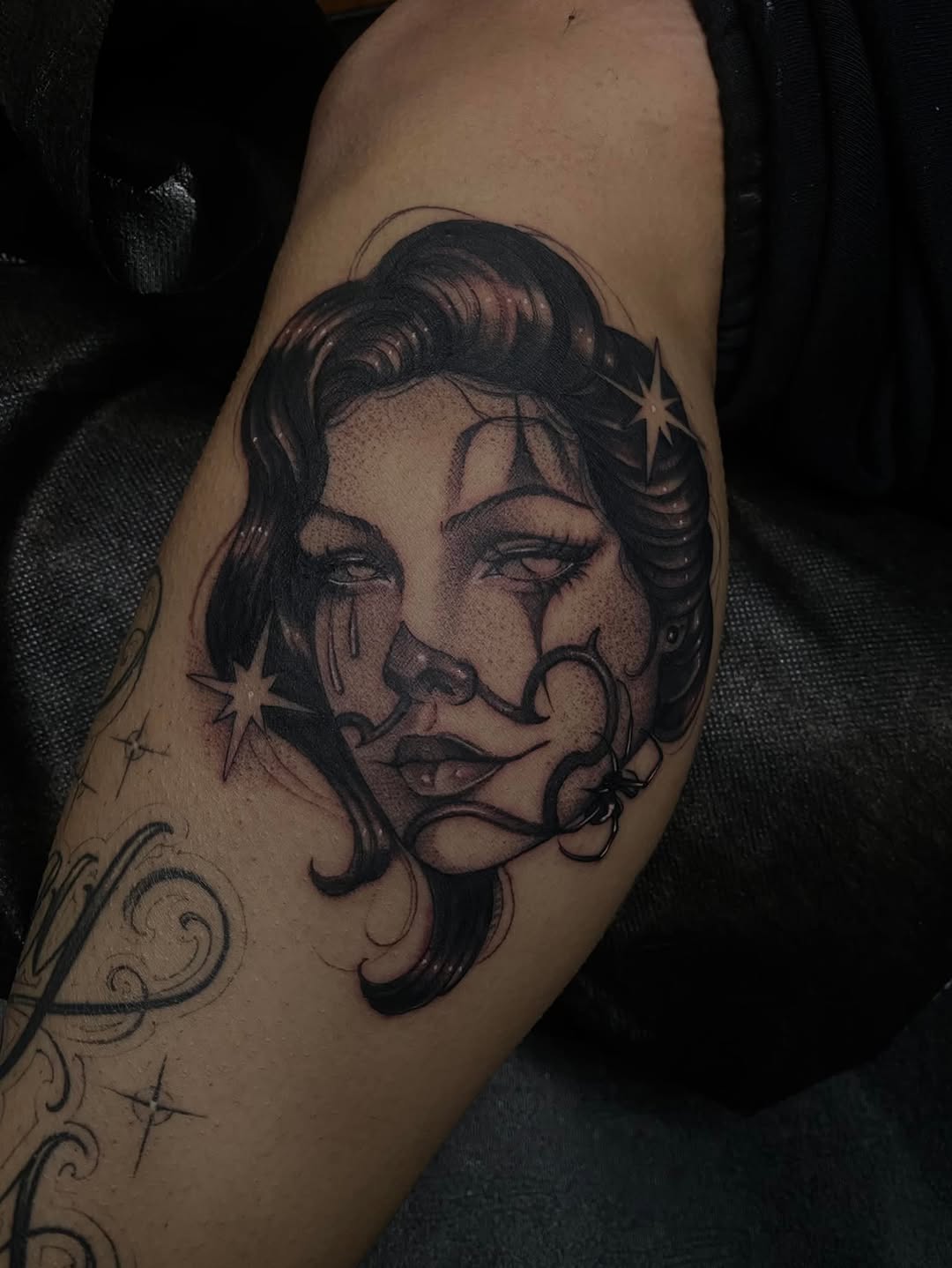 Tattoo by @taylorelizabethtattoos — chicano, black_and_grey