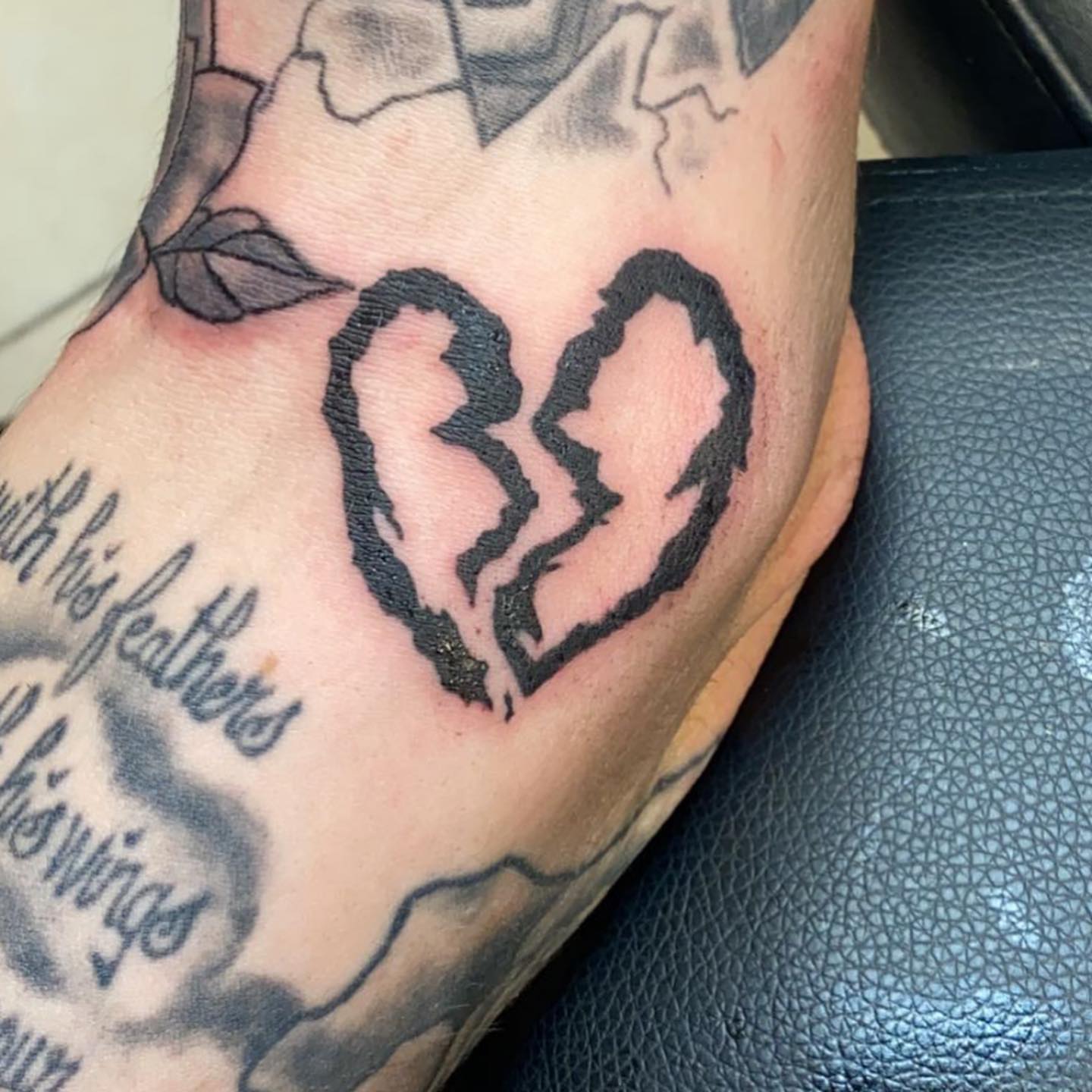 Broken heart black and grey tattoo on the forearm by Natalie Opal🪻🍎🫖