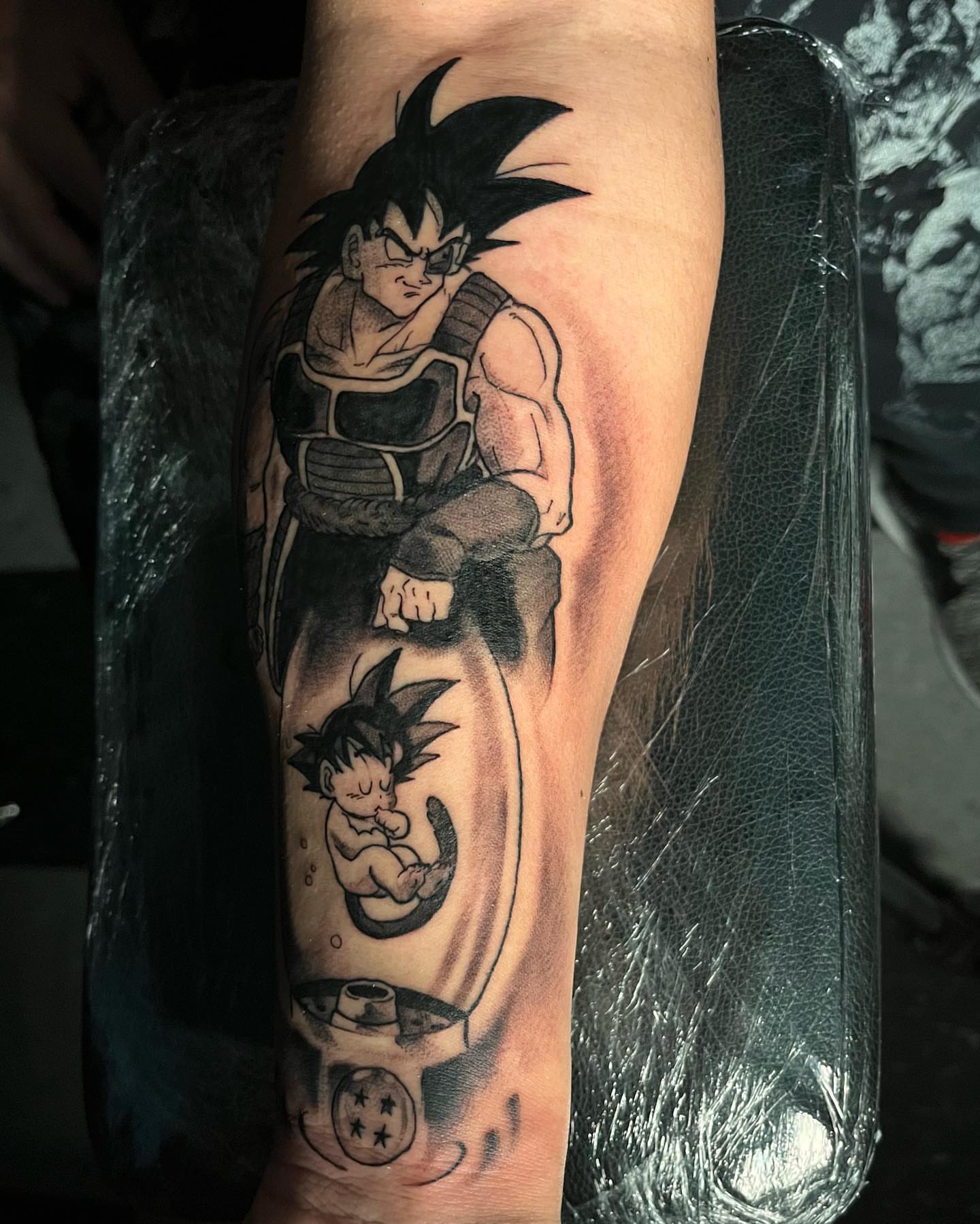 Dragon Ball characters anime tattoo on the forearm by "el asere, el zurdo"