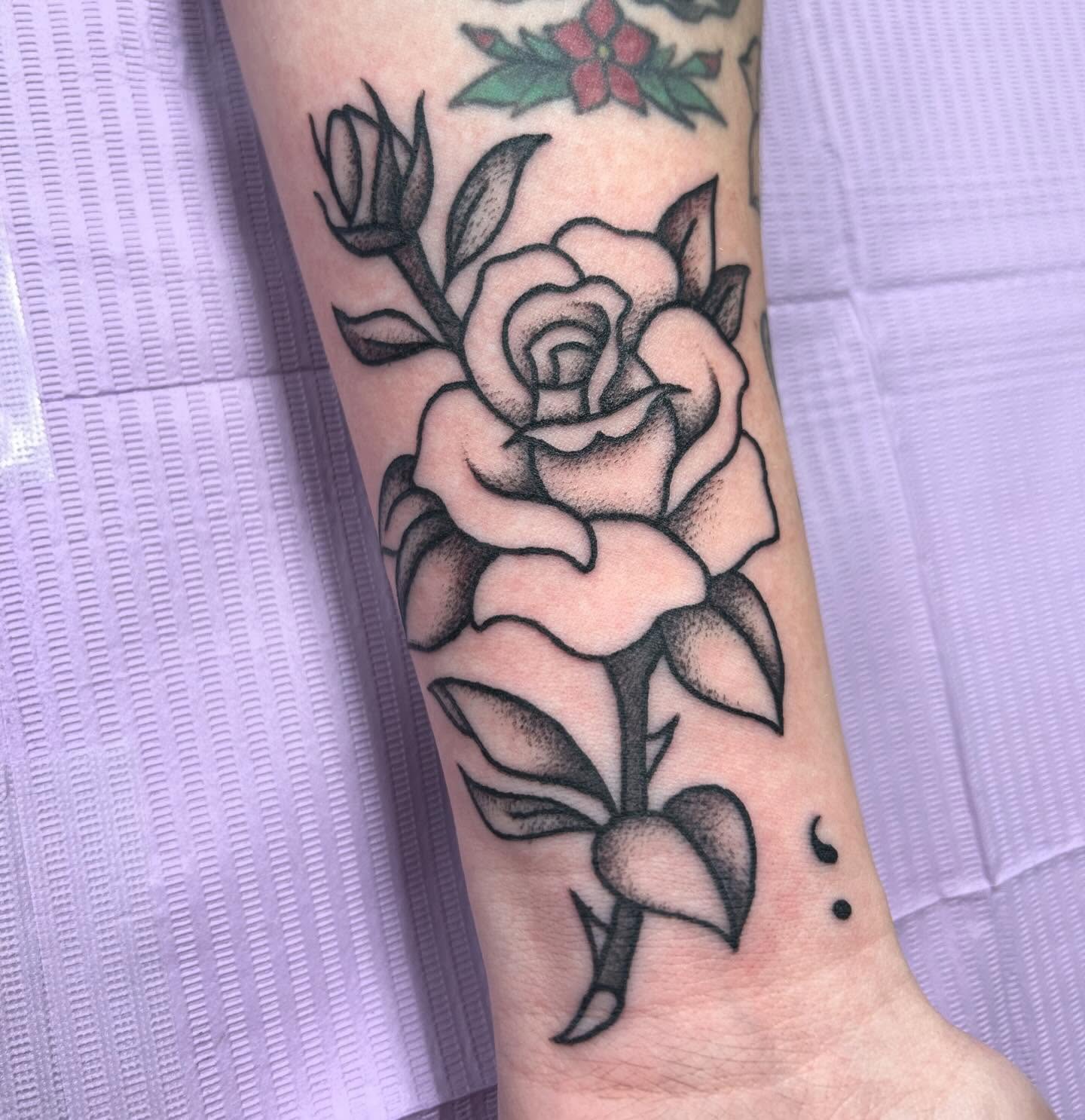 Rose American traditional tattoo on the forearm by ππππππ ππππππ