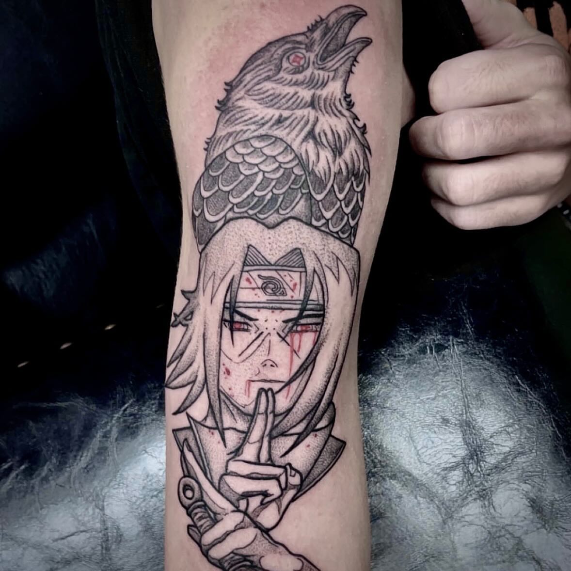 Tattoo by @corycabletattoos — dotwork, anime