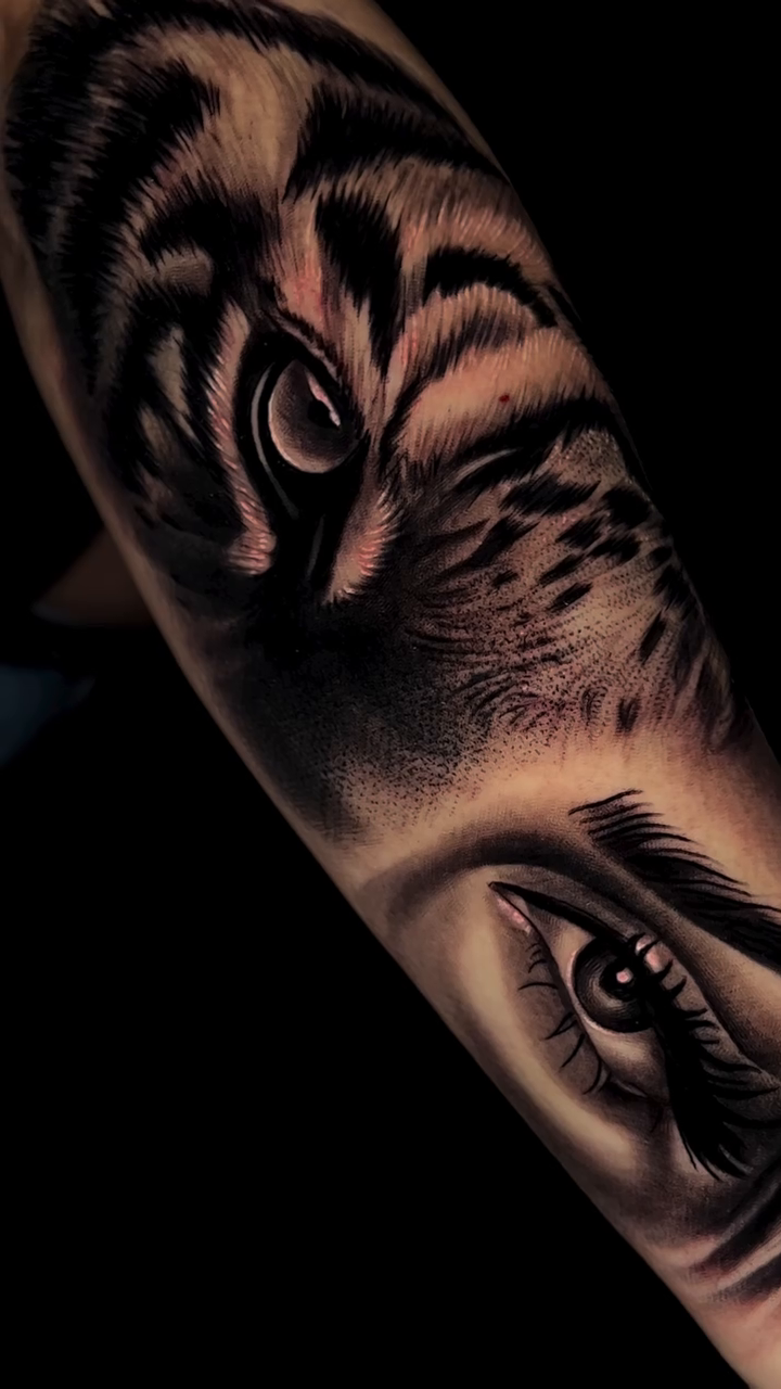 Tiger and eye realism tattoo by Raw Hound, Hialeah, Florida