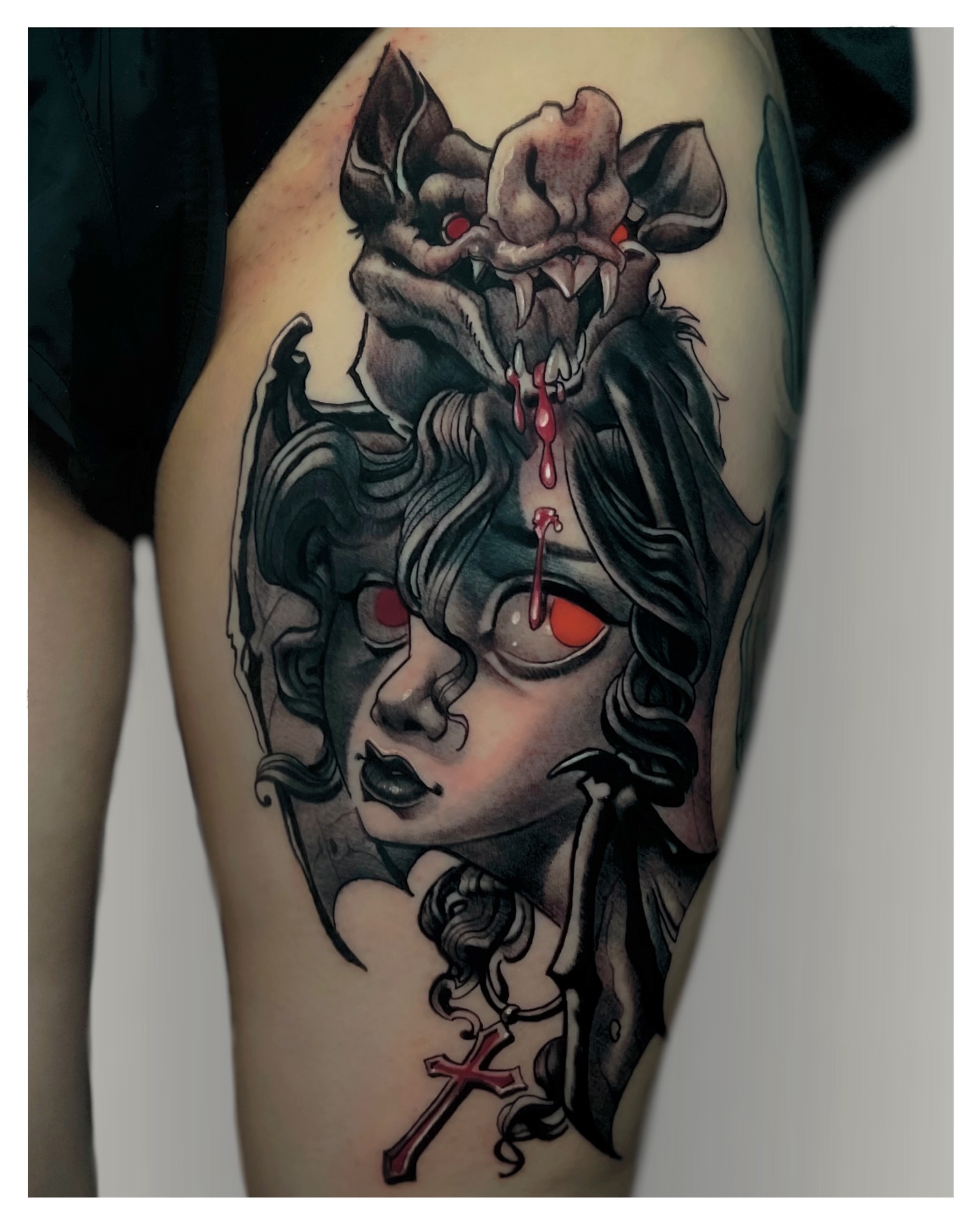 Tattoo by @levihiltontattoos — dark_realism, black_and_grey