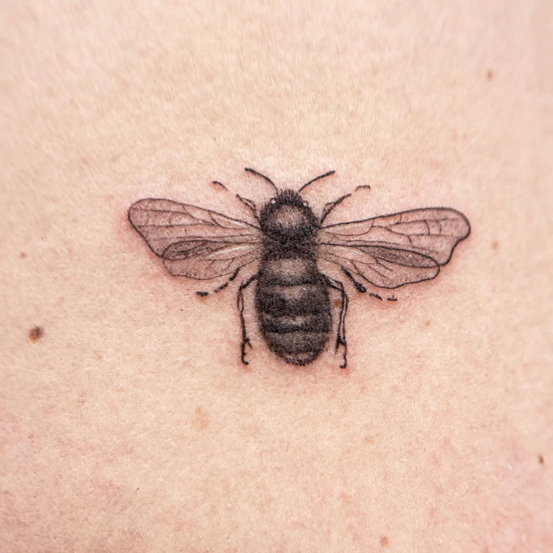 Bee fine line tattoo by INK by CEE