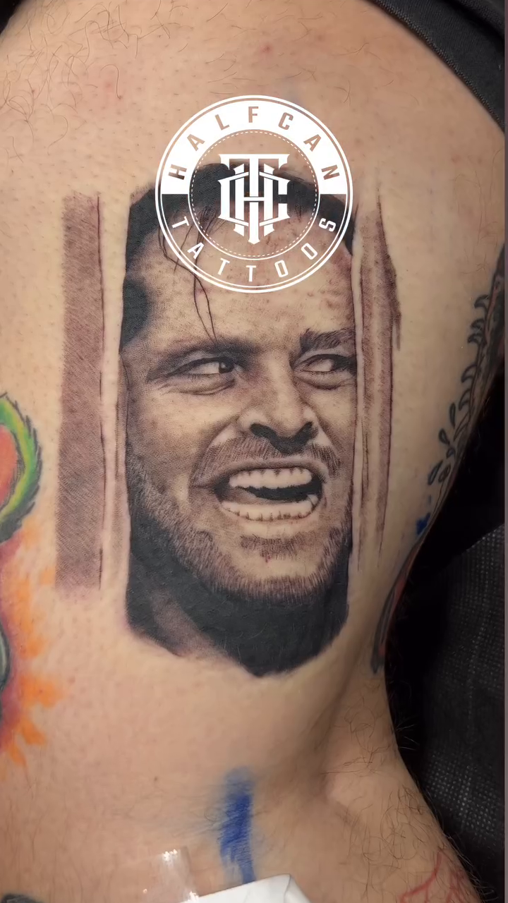 Jack Nicholson as Jack Torrance realism tattoo by Nick Campbell