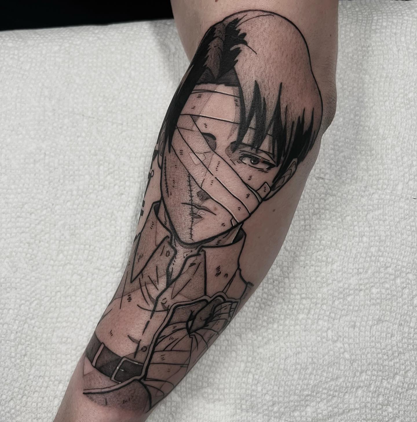 Tattoo by @bingtattoos — anime, black_and_grey