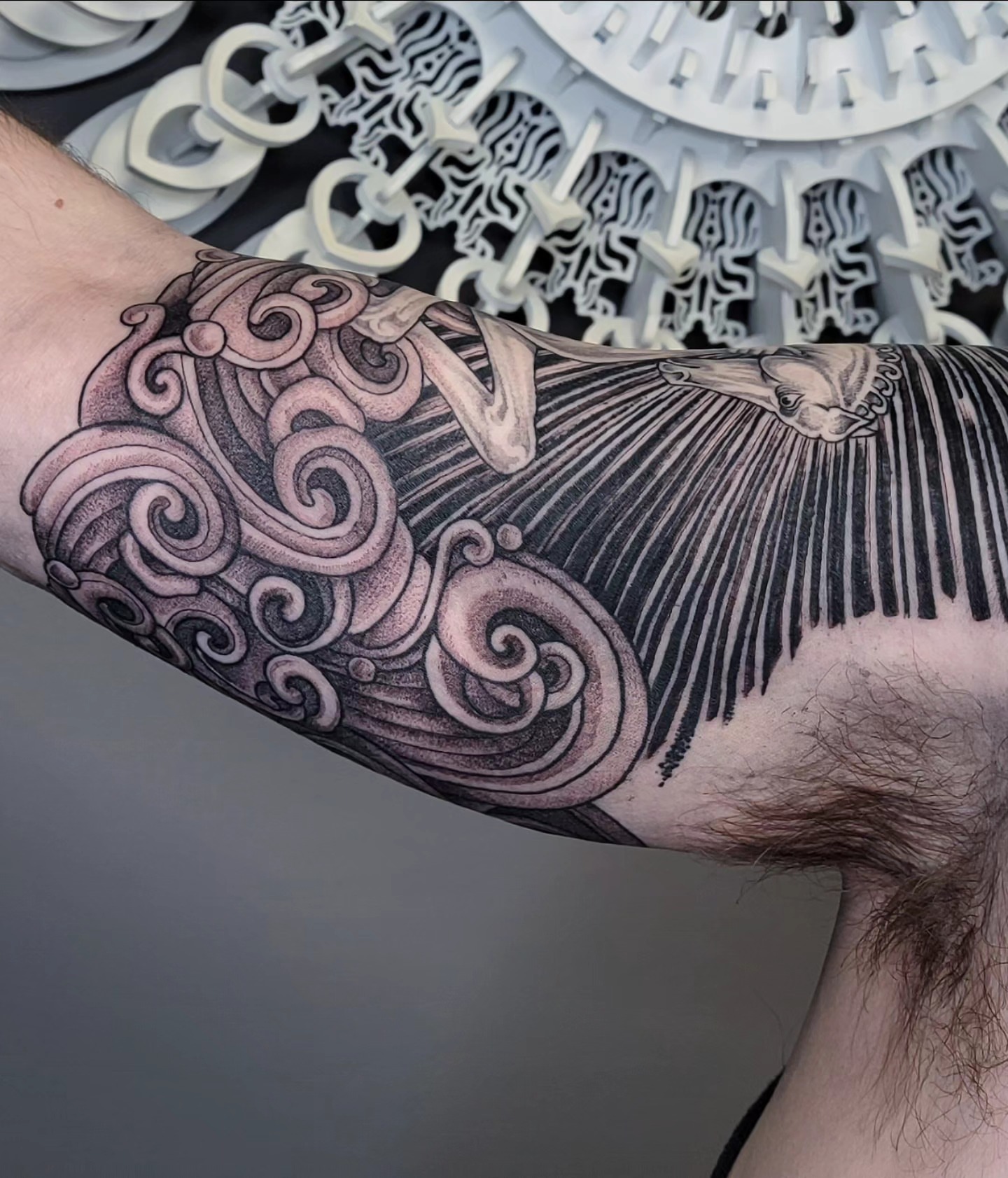 Tattoo by @chasehannatattoo — dotwork, black_and_grey