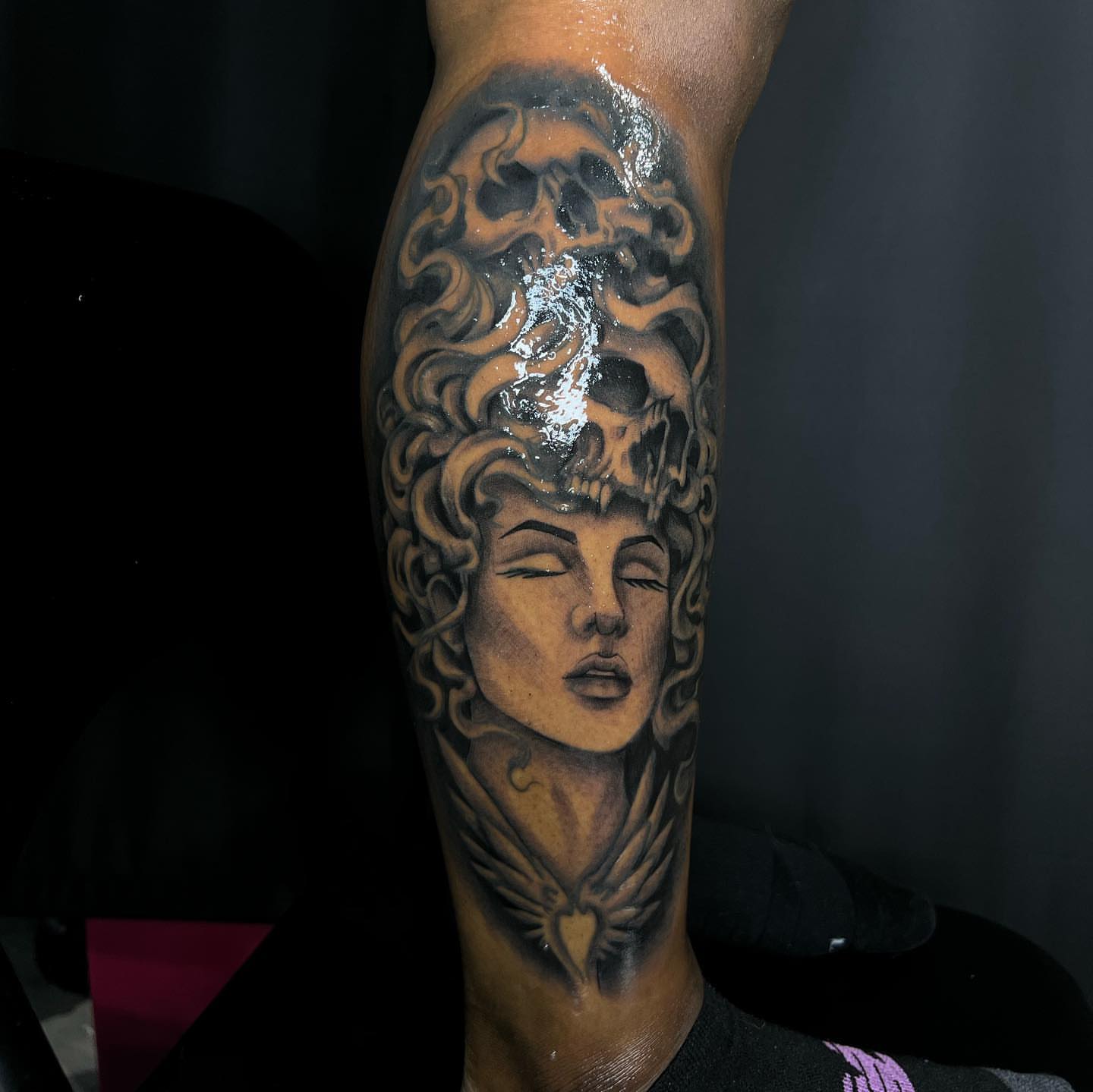 Woman with snakes realism tattoo on the forearm by Desirae✨