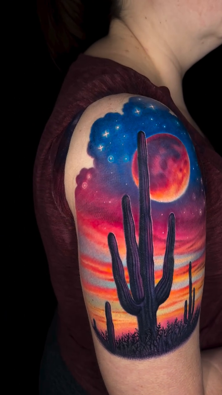 Desert sunset with saguaro cactus realism tattoo by πππΈππ»π΄ππΌπΈ π»πΈπΉπΉπ
ππ