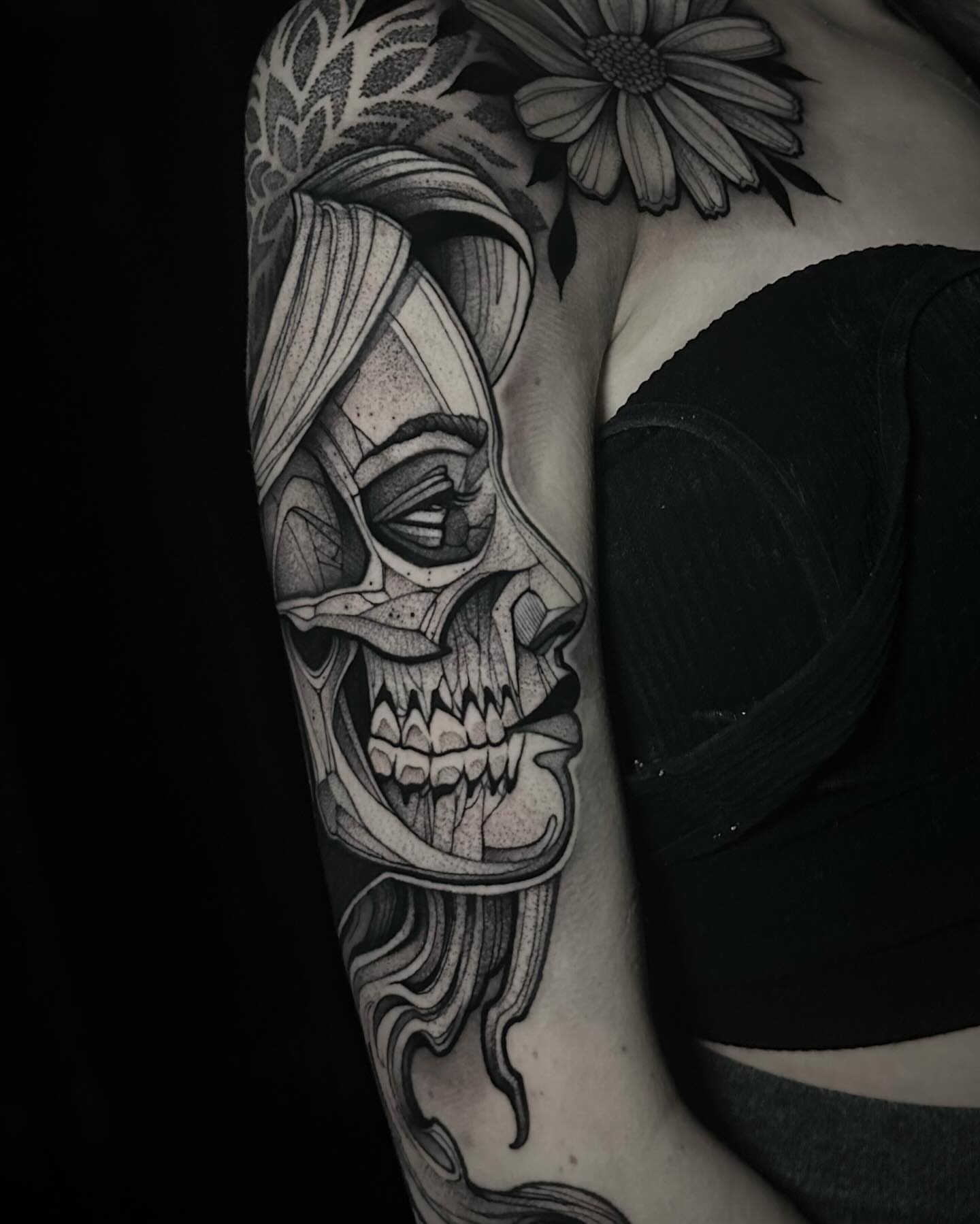 Skull realism tattoo on the forearm by Clayton Smith (BEAR)