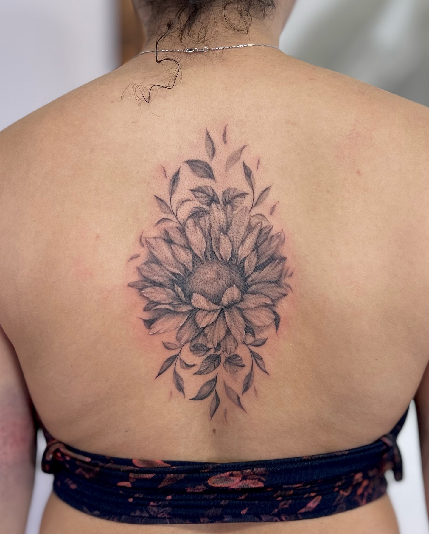 Sunflower black and grey tattoo on the back by πππ¦