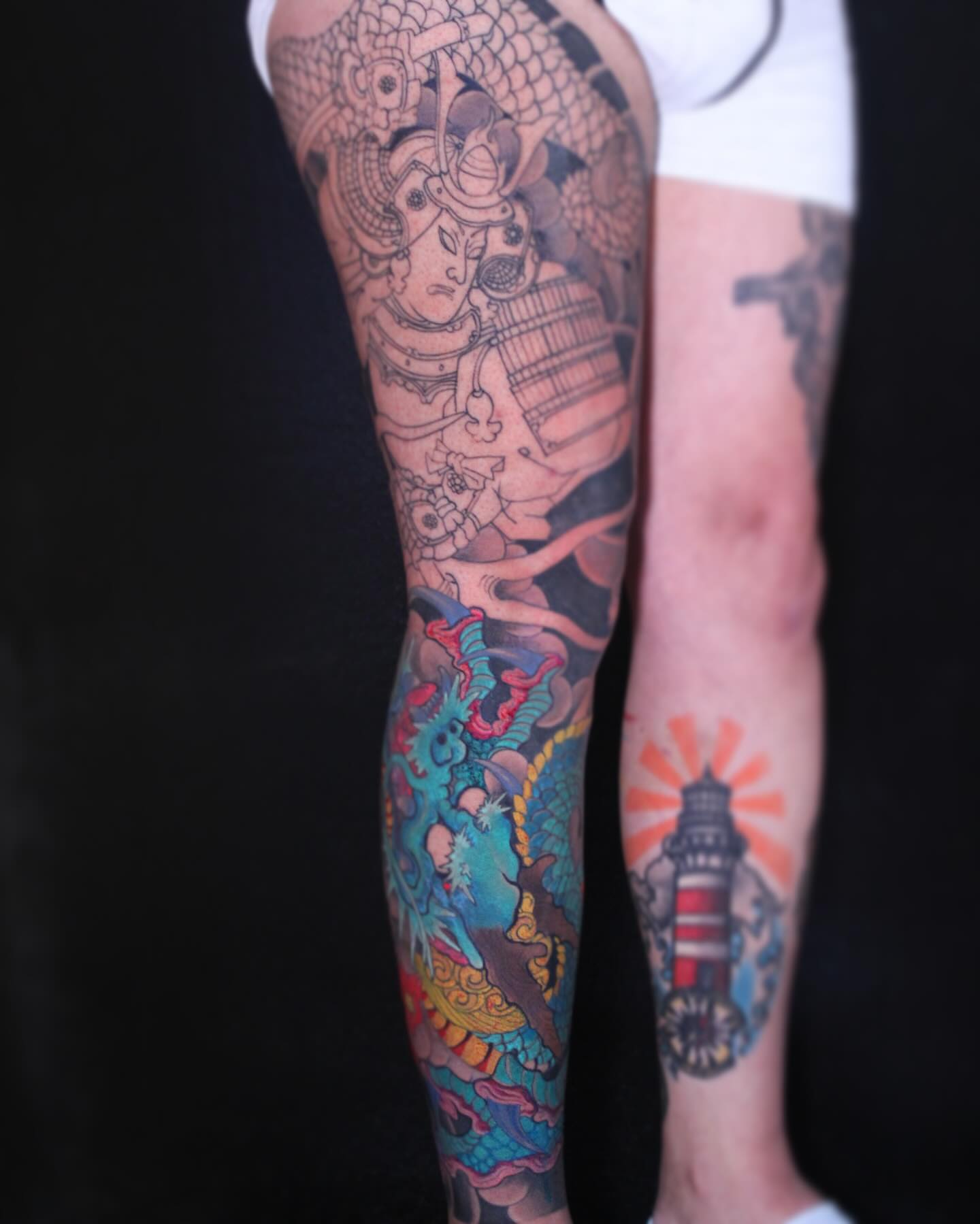 Samurai and dragon japanese irezumi tattoo on the forearm by Alezumie