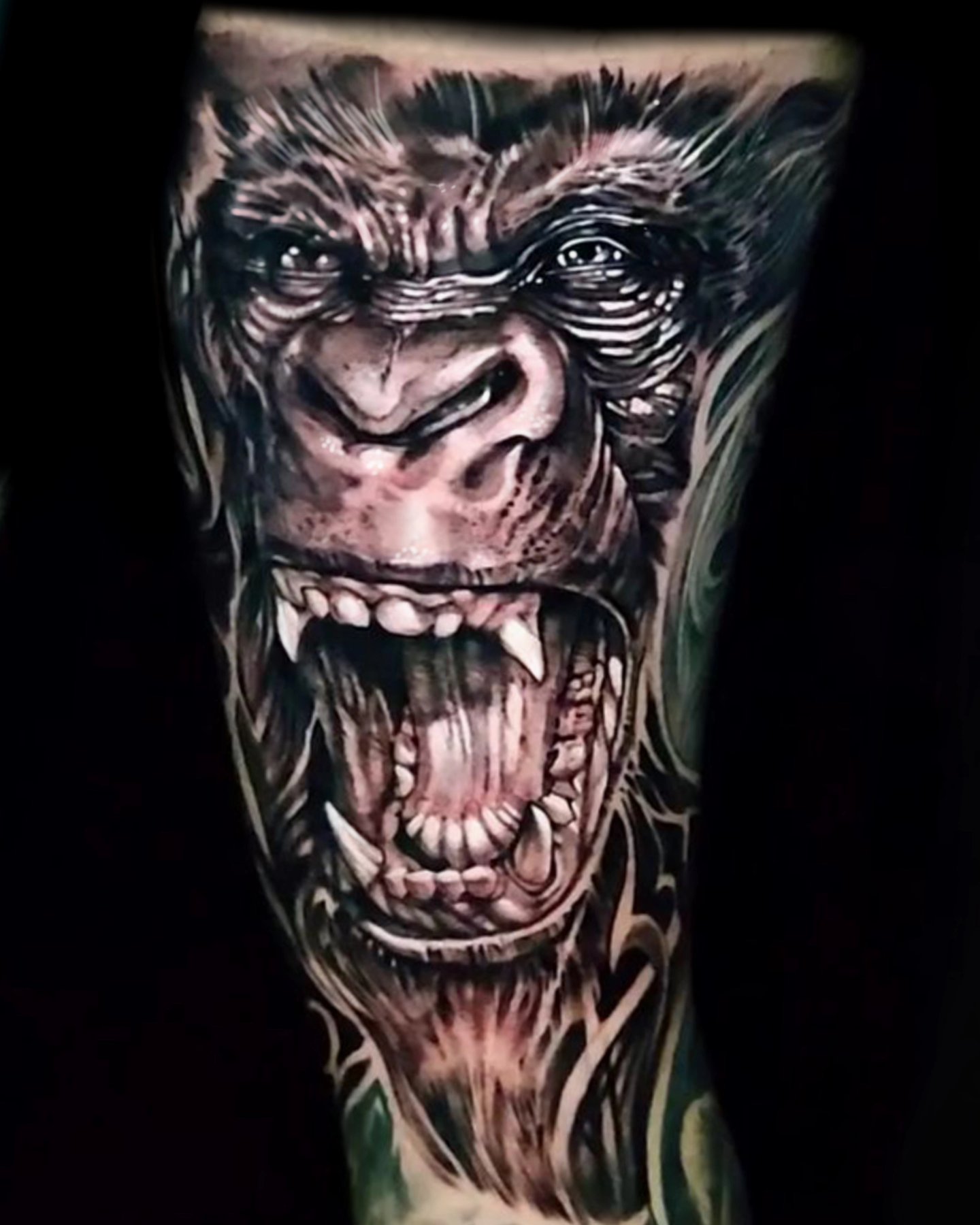 Gorilla realism tattoo on the forearm by Jack Jr Mora