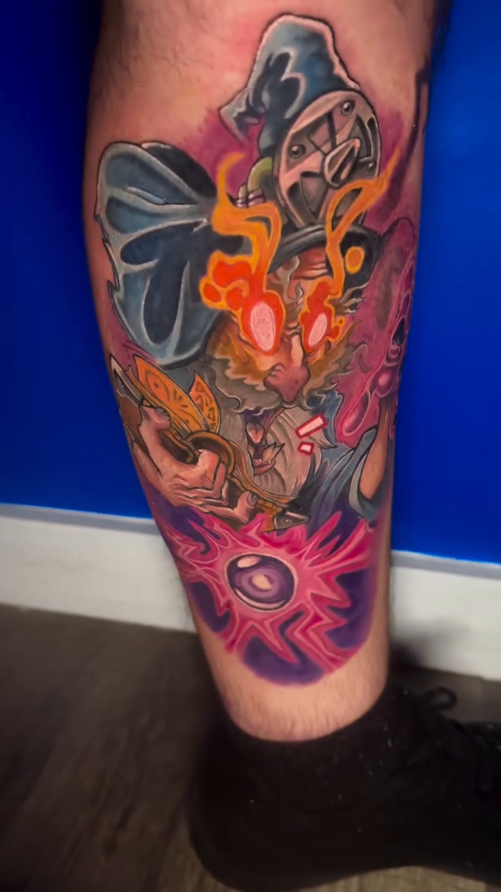 Character with flames new school tattoo by ππ§π
