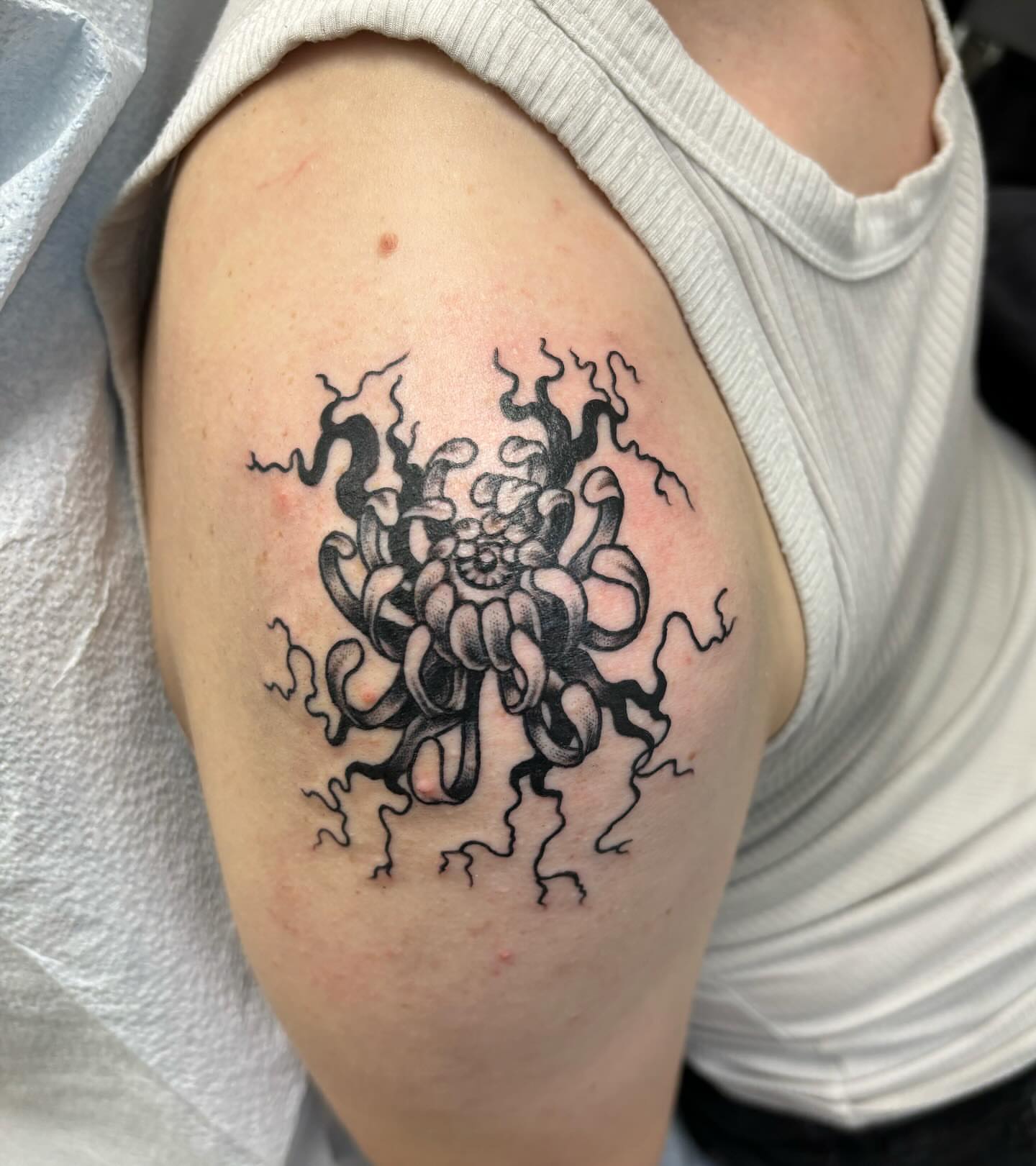 Tattoo by @xwoodlandcorex — black_and_grey