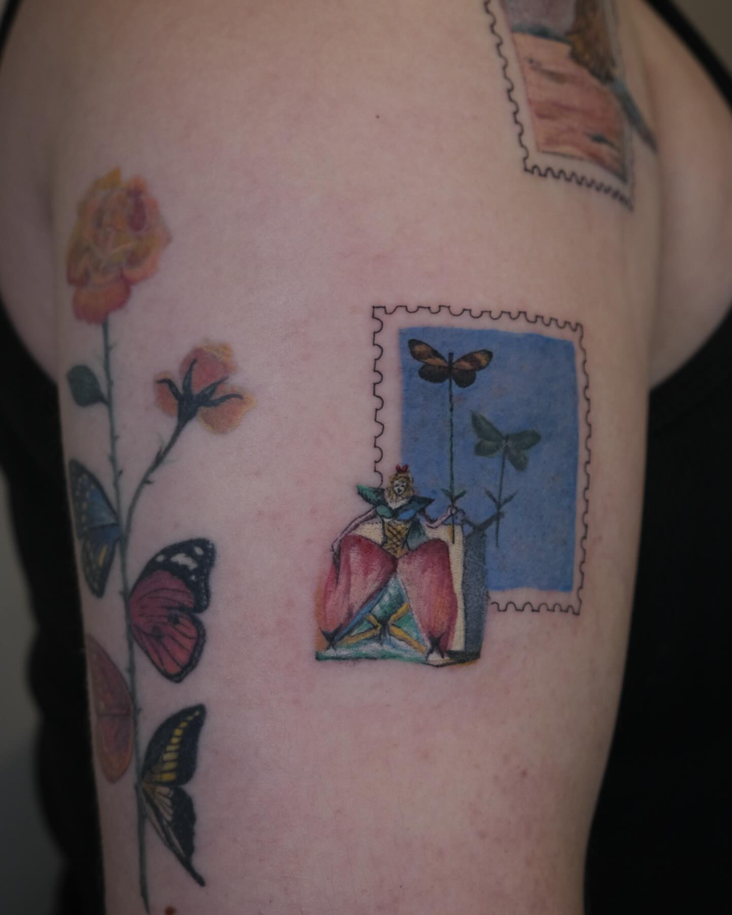 Queen and butterflies new school tattoo on the forearm by Ka hiu chiu