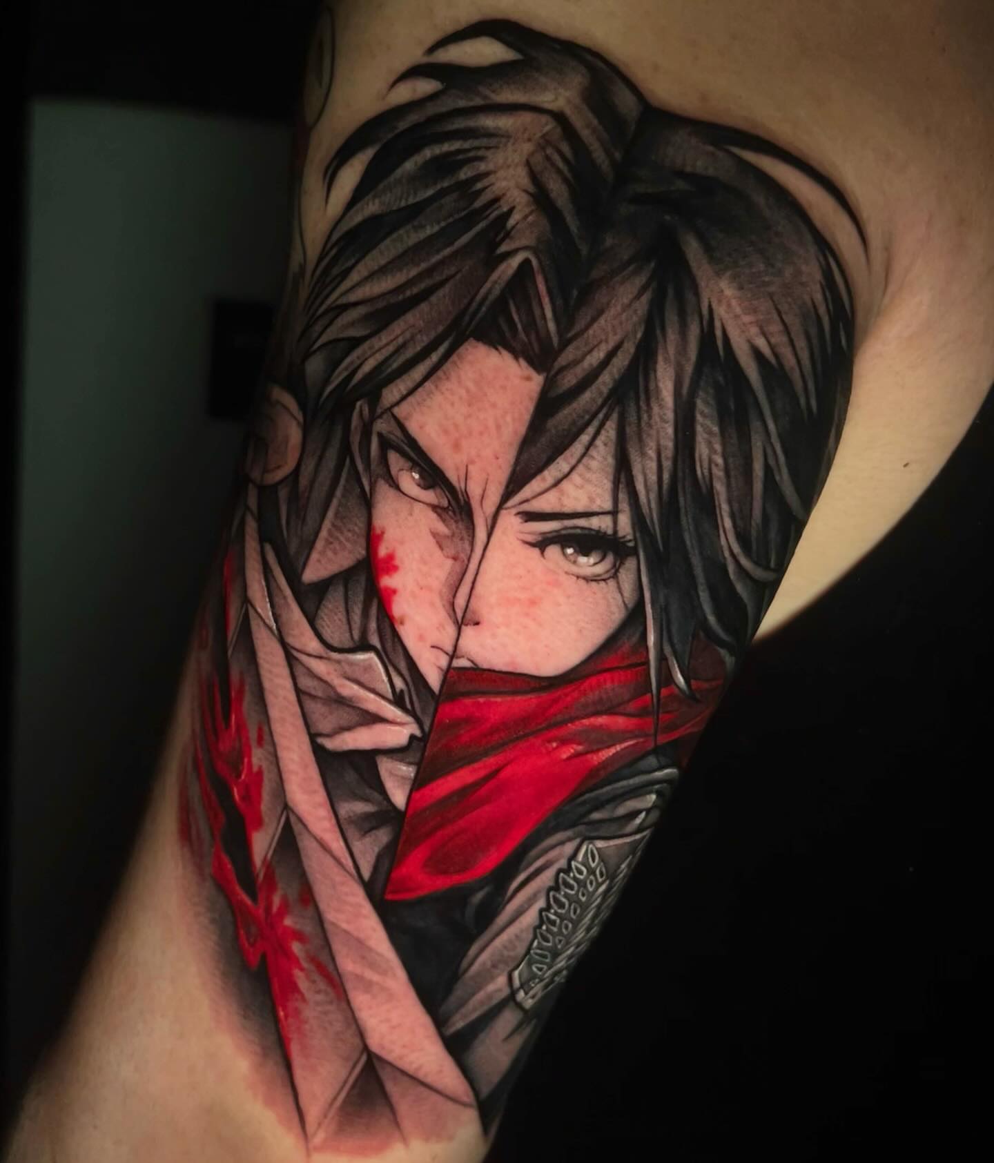 Anime character anime tattoo on the shoulder by emi