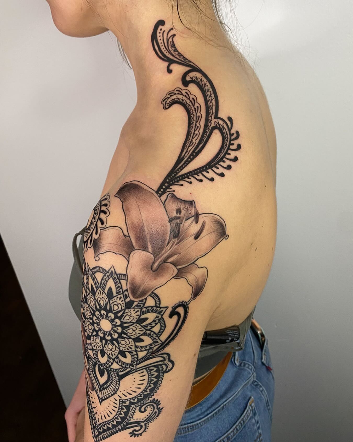 Tattoo by @ronangibney — black_and_grey, ornamental
