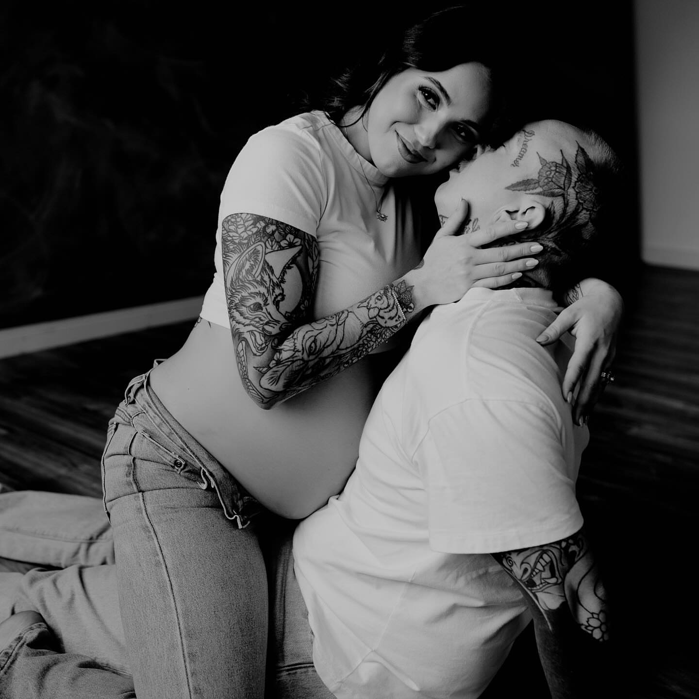 Tattooed couple black and grey tattoo on the torso by kenneth nash