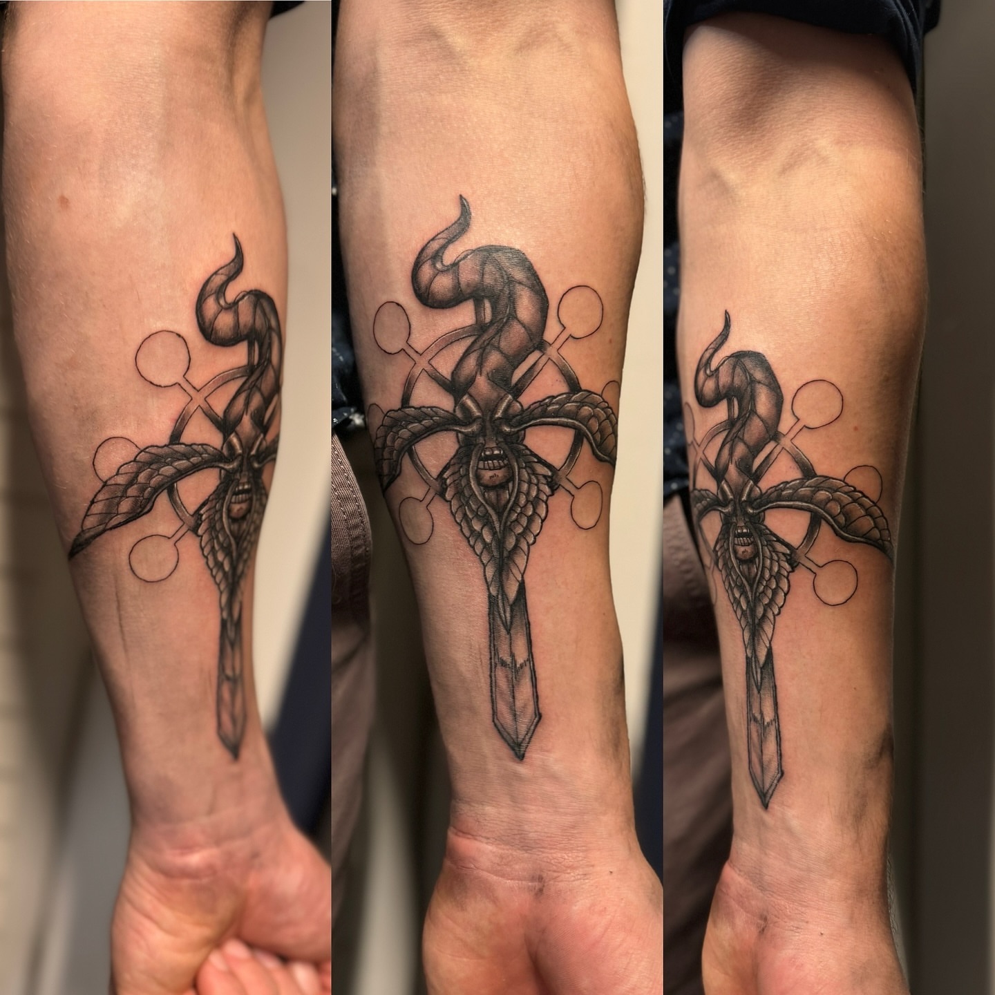 Tattoo by @cody_mooretattoos — black_and_grey, geometric